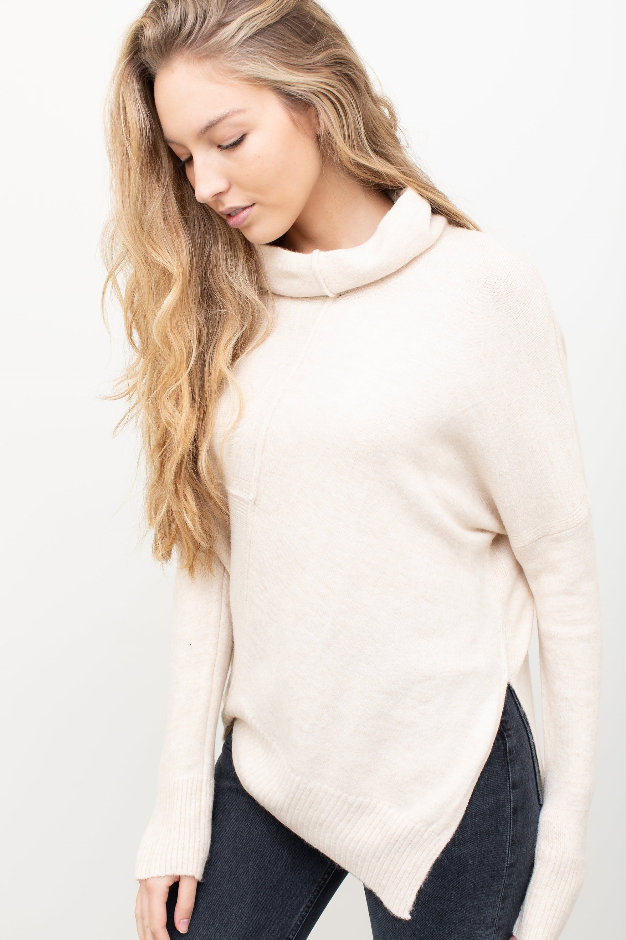 Asym Hem Mock Neck Sweater