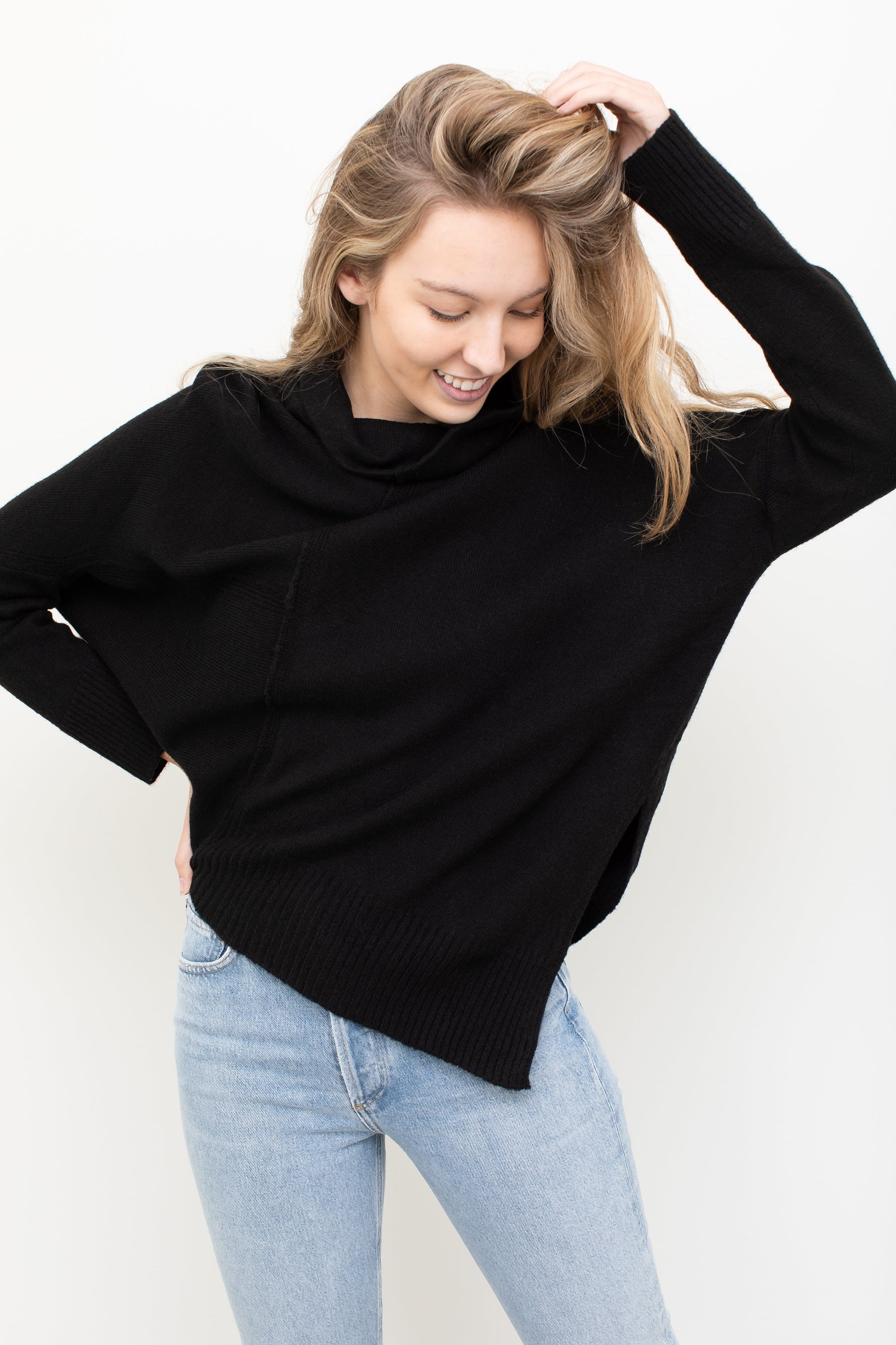 Asym Hem Mock Neck Sweater