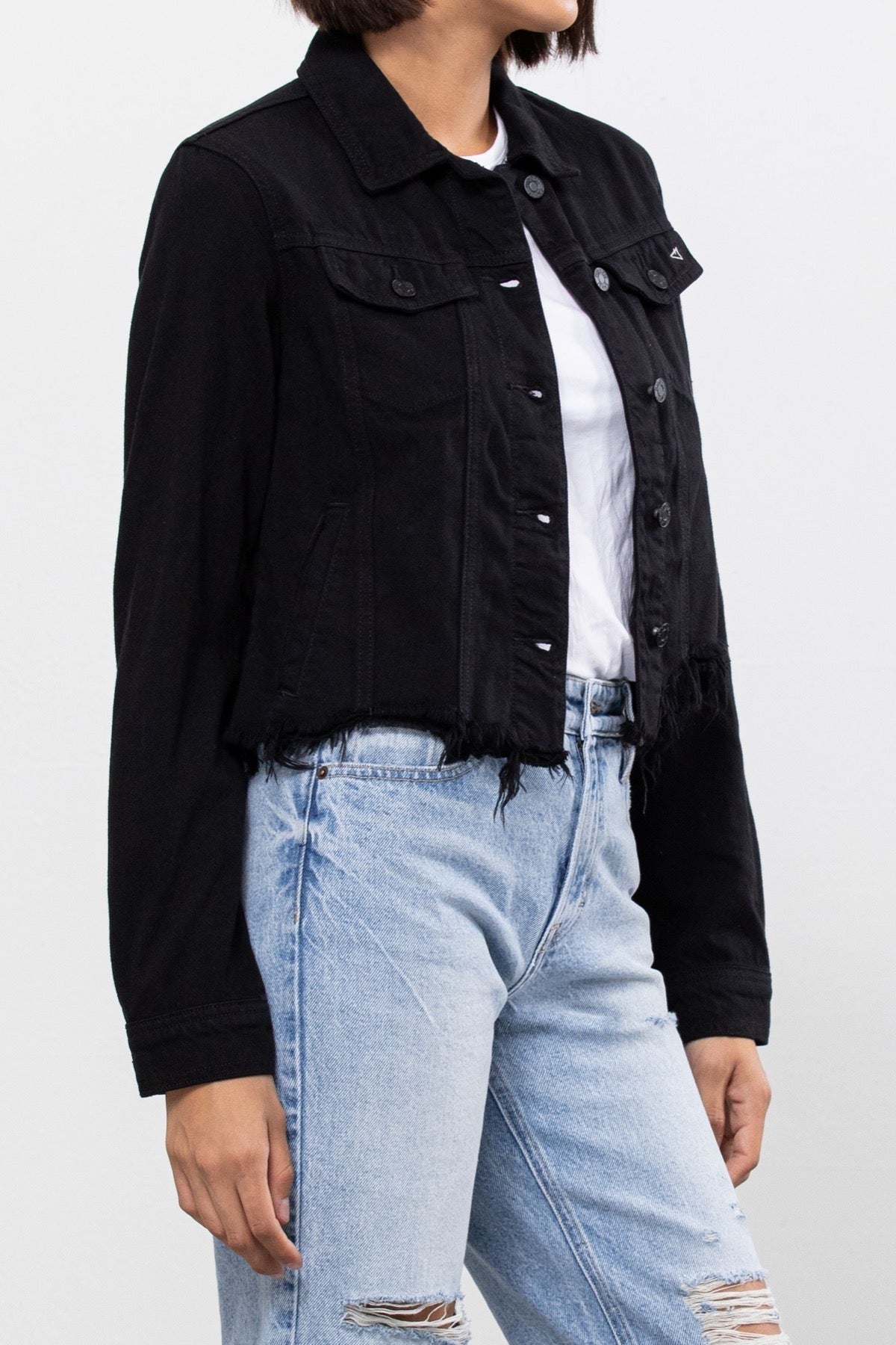 Black Frayed Bottom Denim Jacket