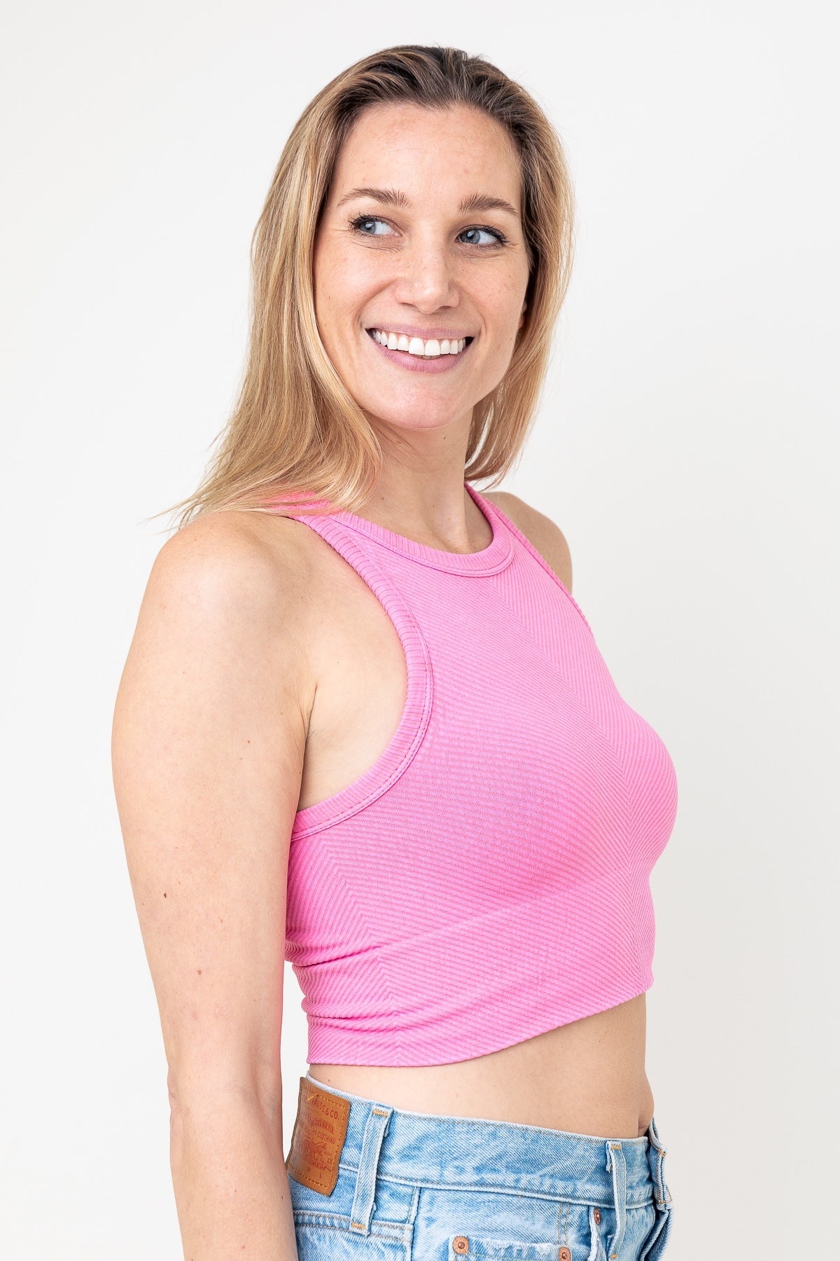 Vintage Chevron Hi Neck Crop Top