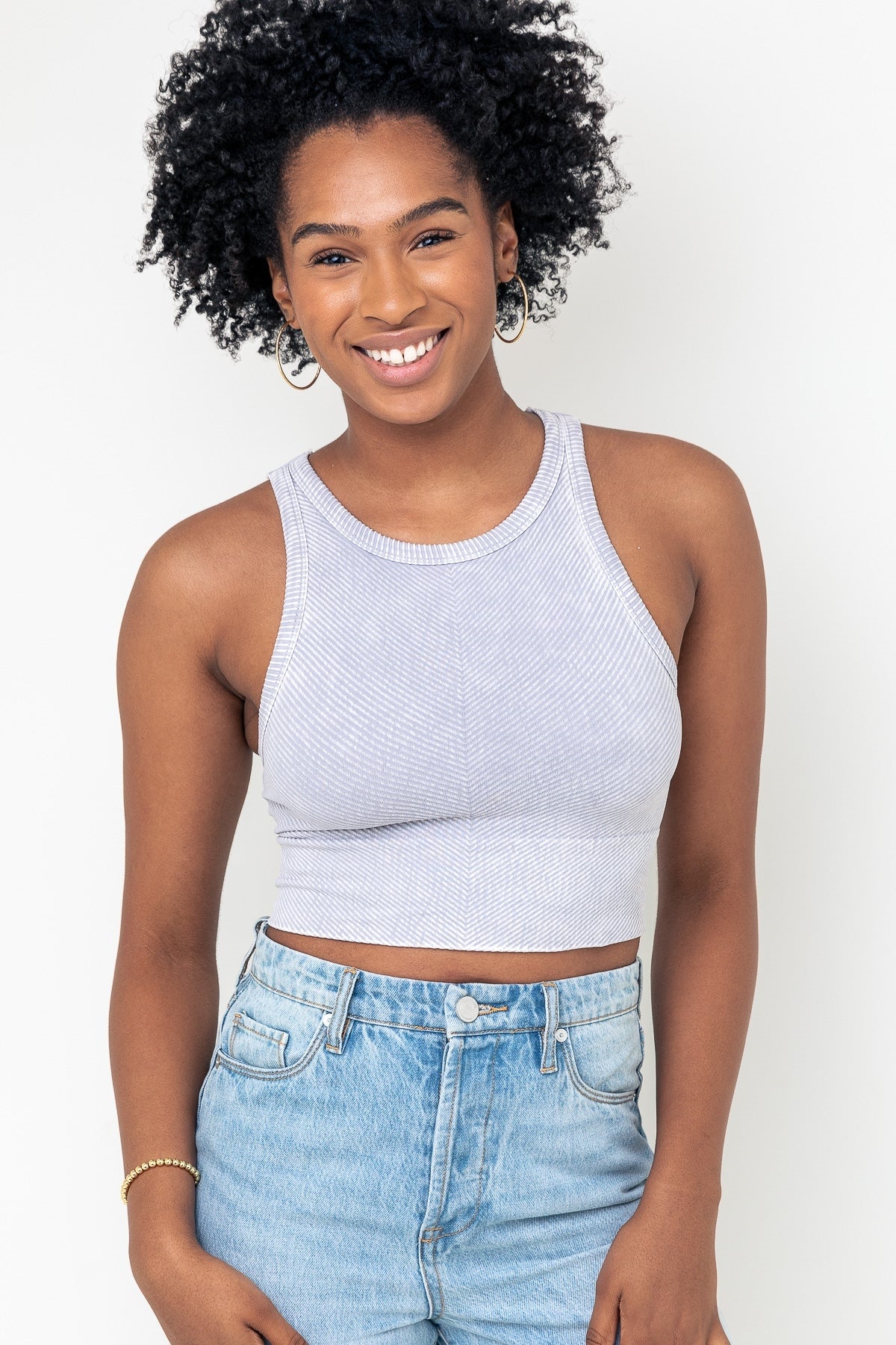 Vintage Chevron Hi Neck Crop Top