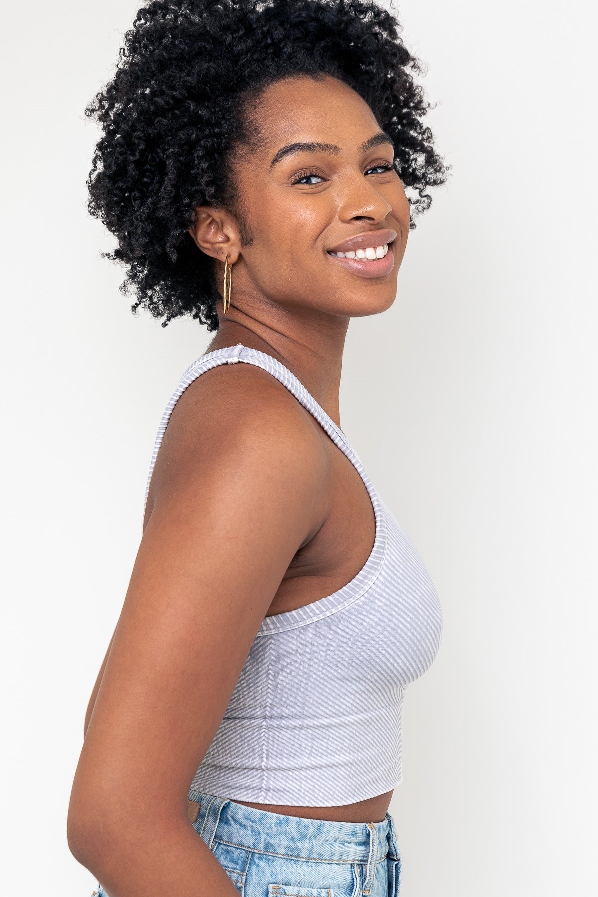 Vintage Chevron Hi Neck Crop Top