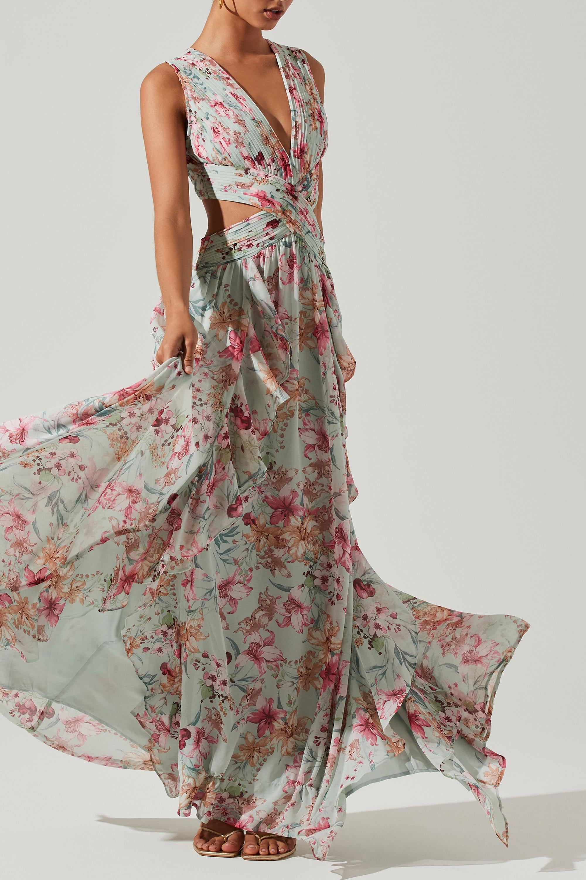 astr noya floral maxi dress Noya Floral Cutout Maxi Dress