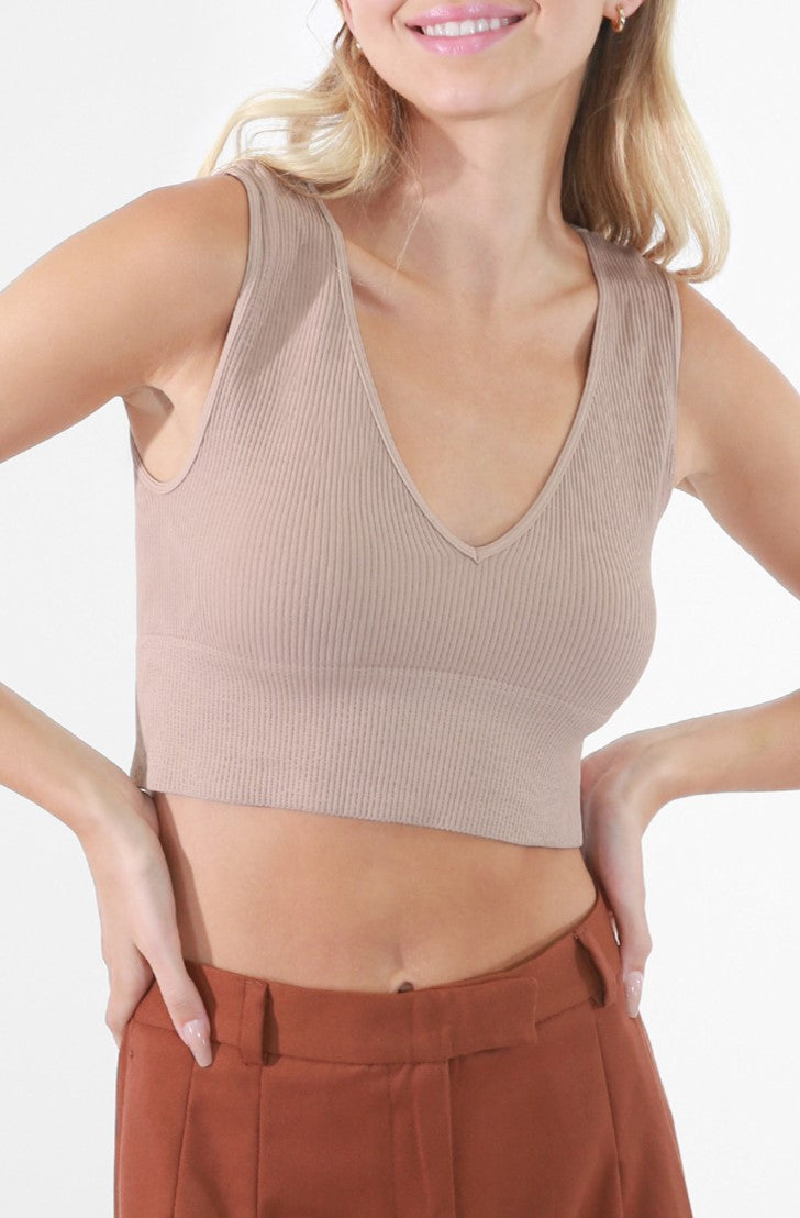 V-Neck Rib Crop Top