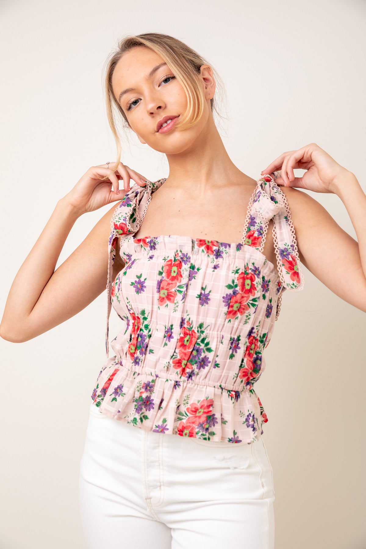 Marjorie Floral Tie Shoulder Tank