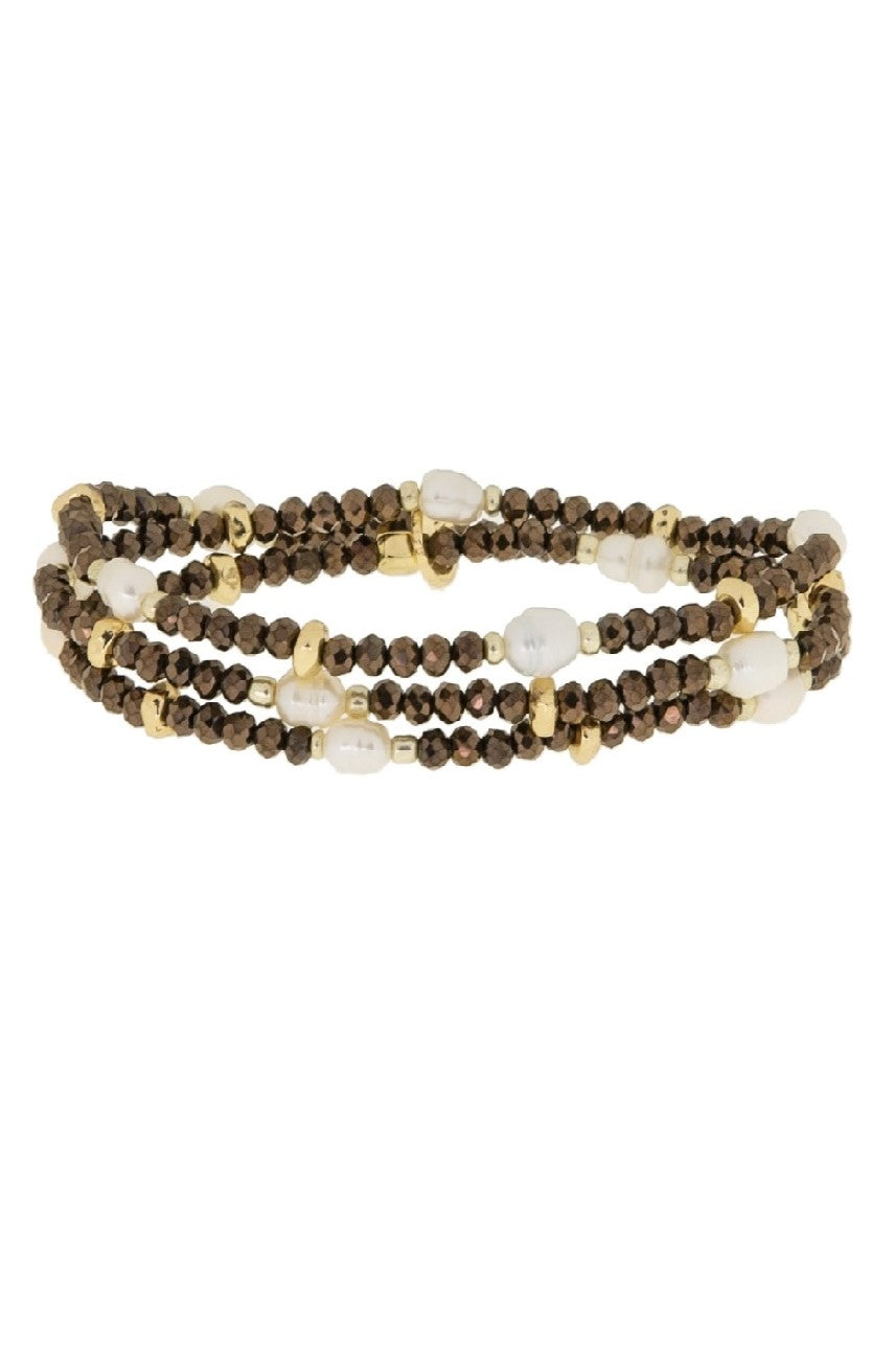 Gold Turq Crystal Beaded Pearl Stretch