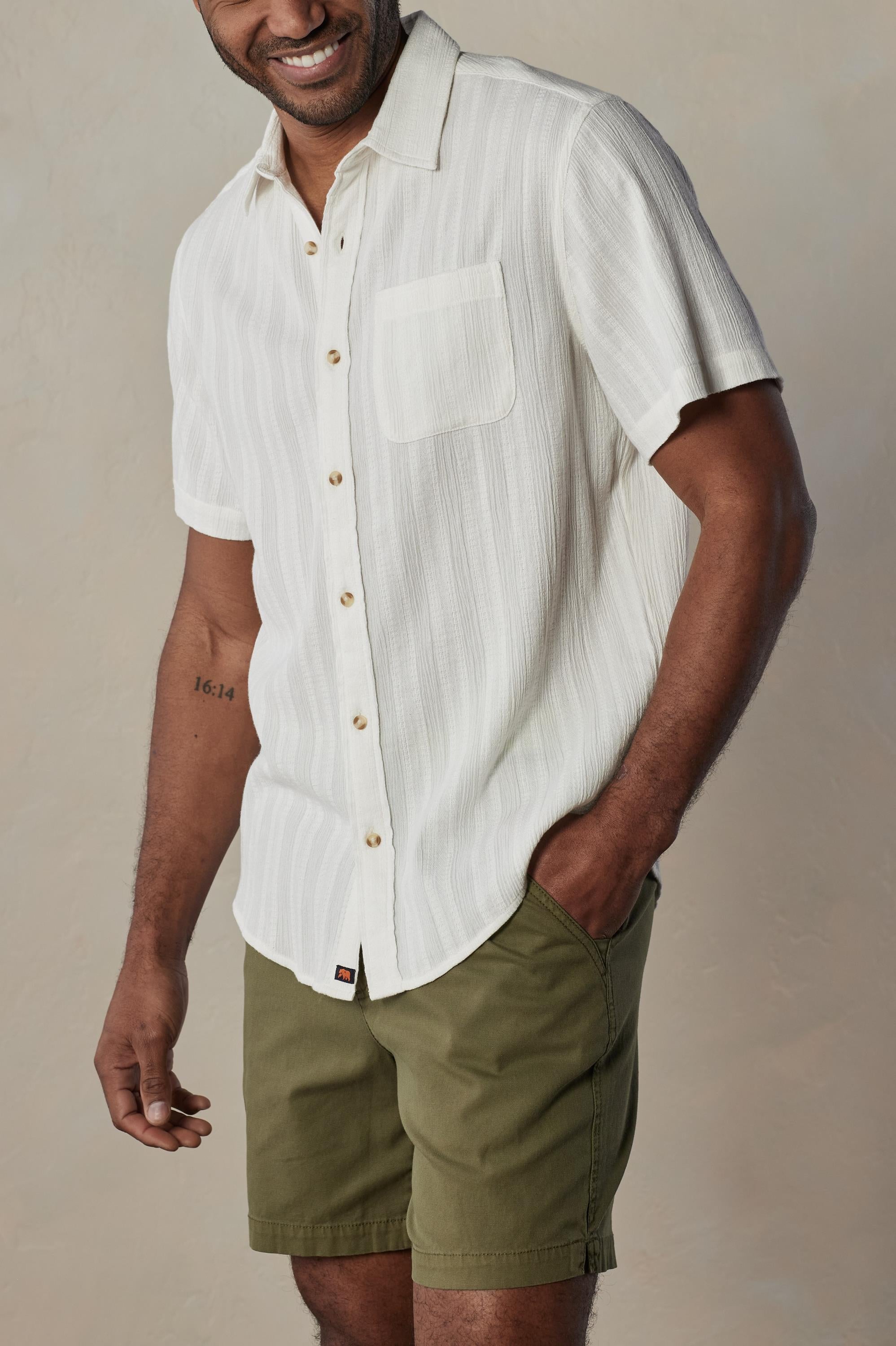 Freshwater Button Up Ivory Crinkle