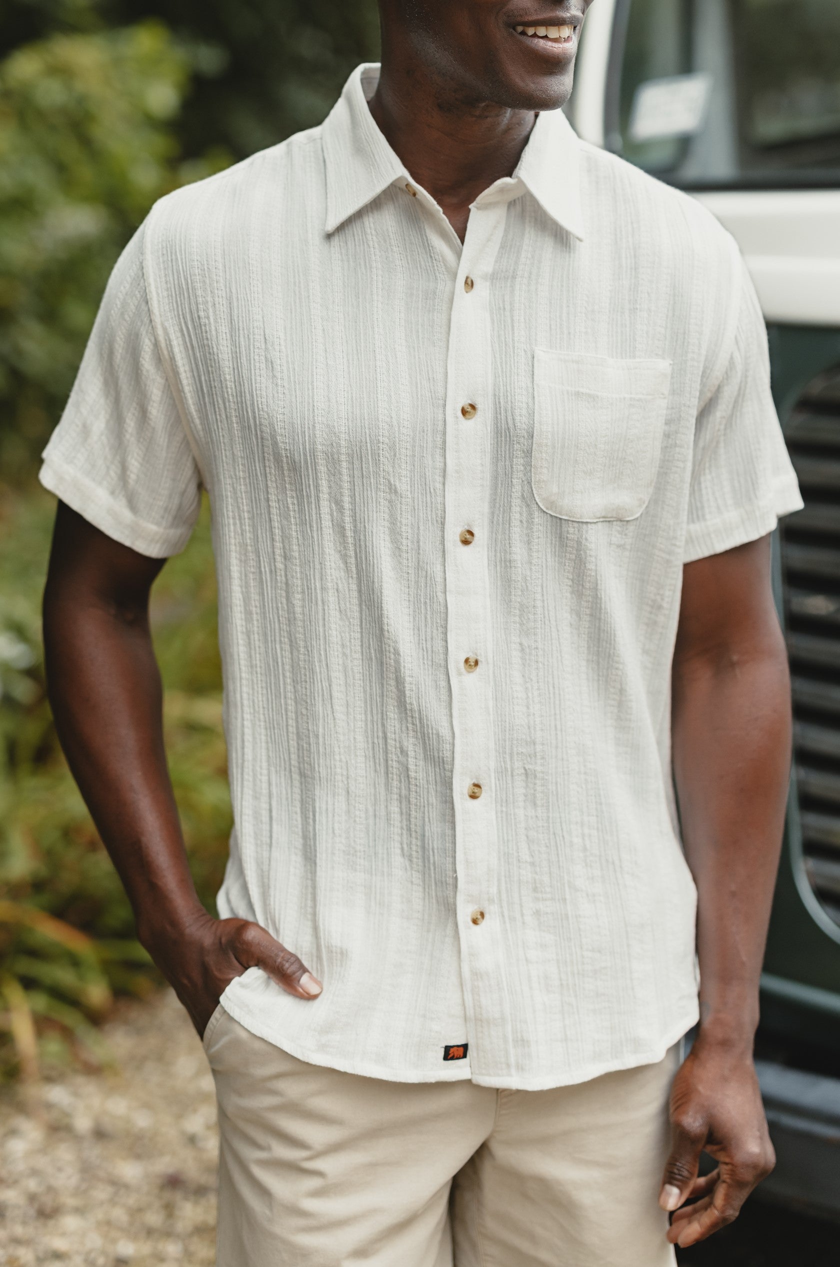 Freshwater Button Up Ivory Crinkle