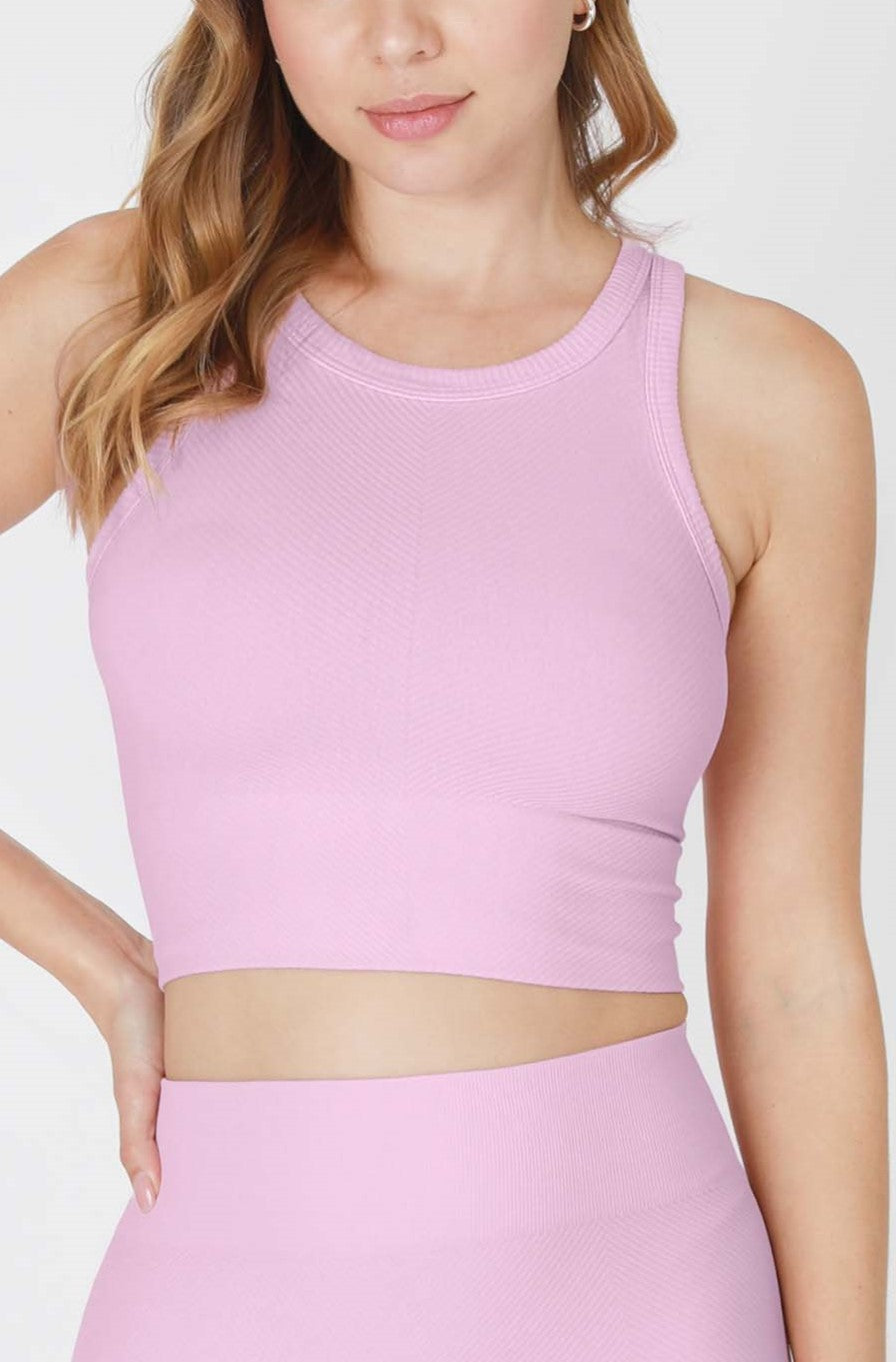 Chevron Hi Neck Crop Top