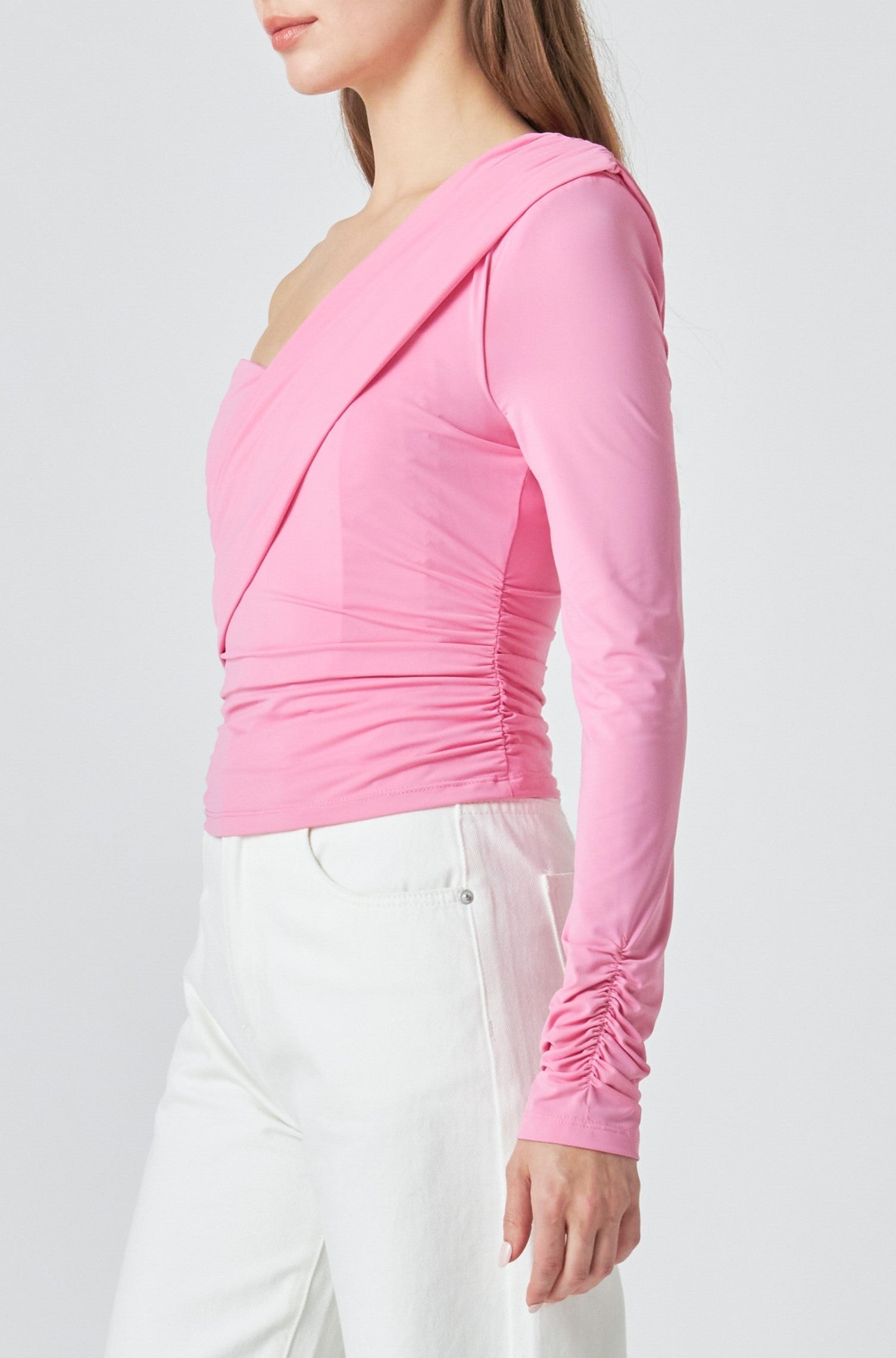 One Shoulder Shirred Knit Top