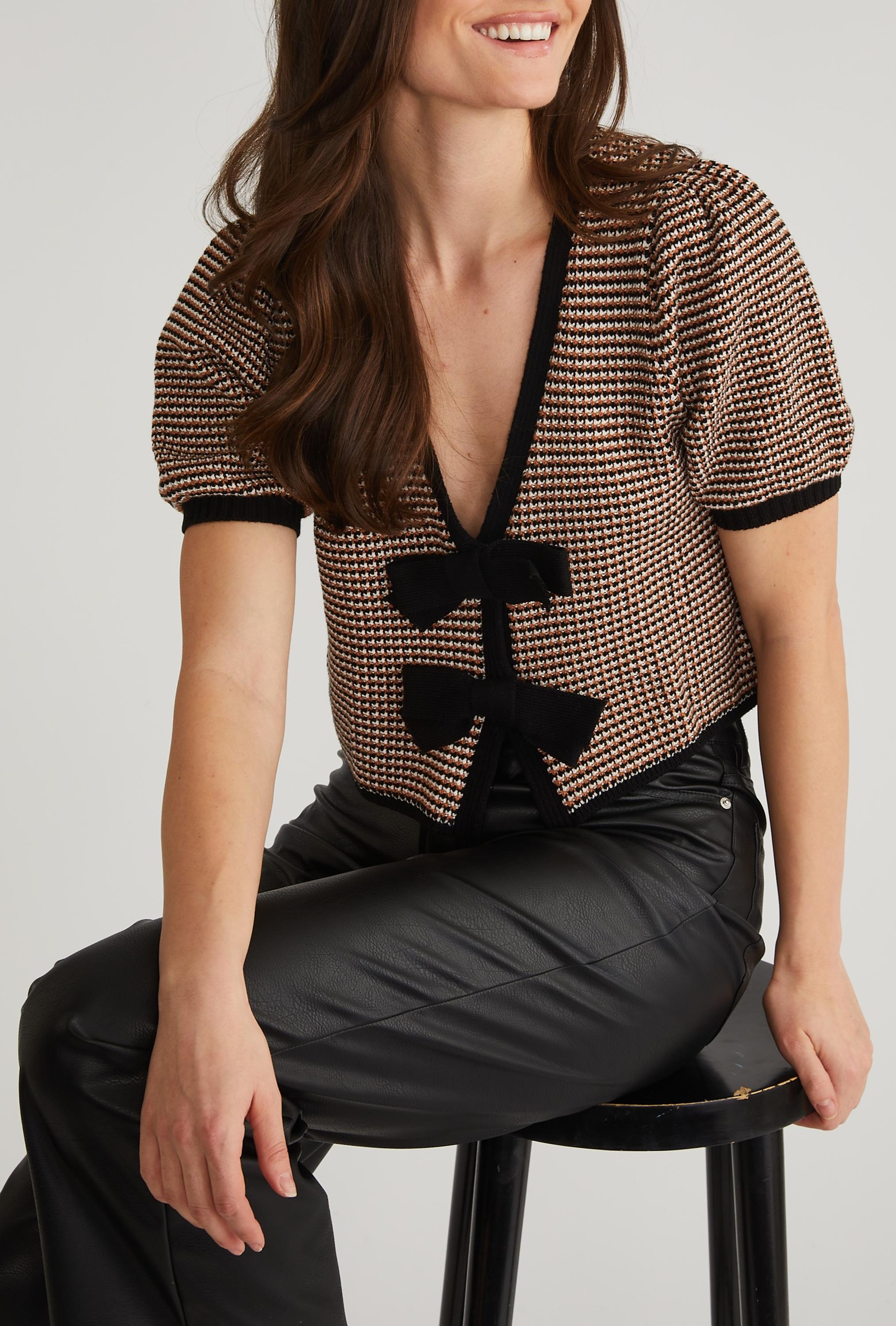 Elaine Puff Sleeve Tie Front Cardi