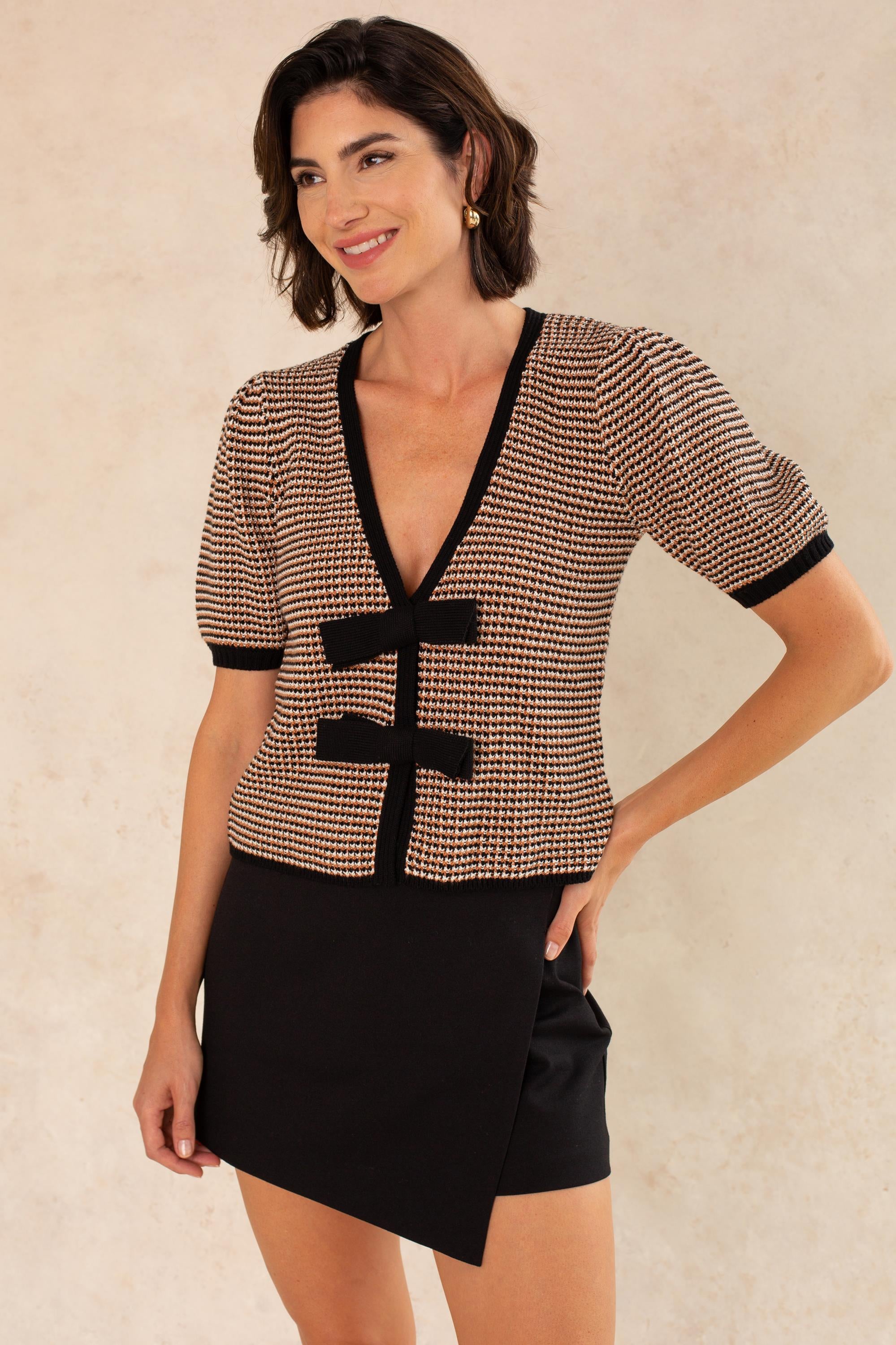 Elaine Puff Sleeve Tie Front Cardi