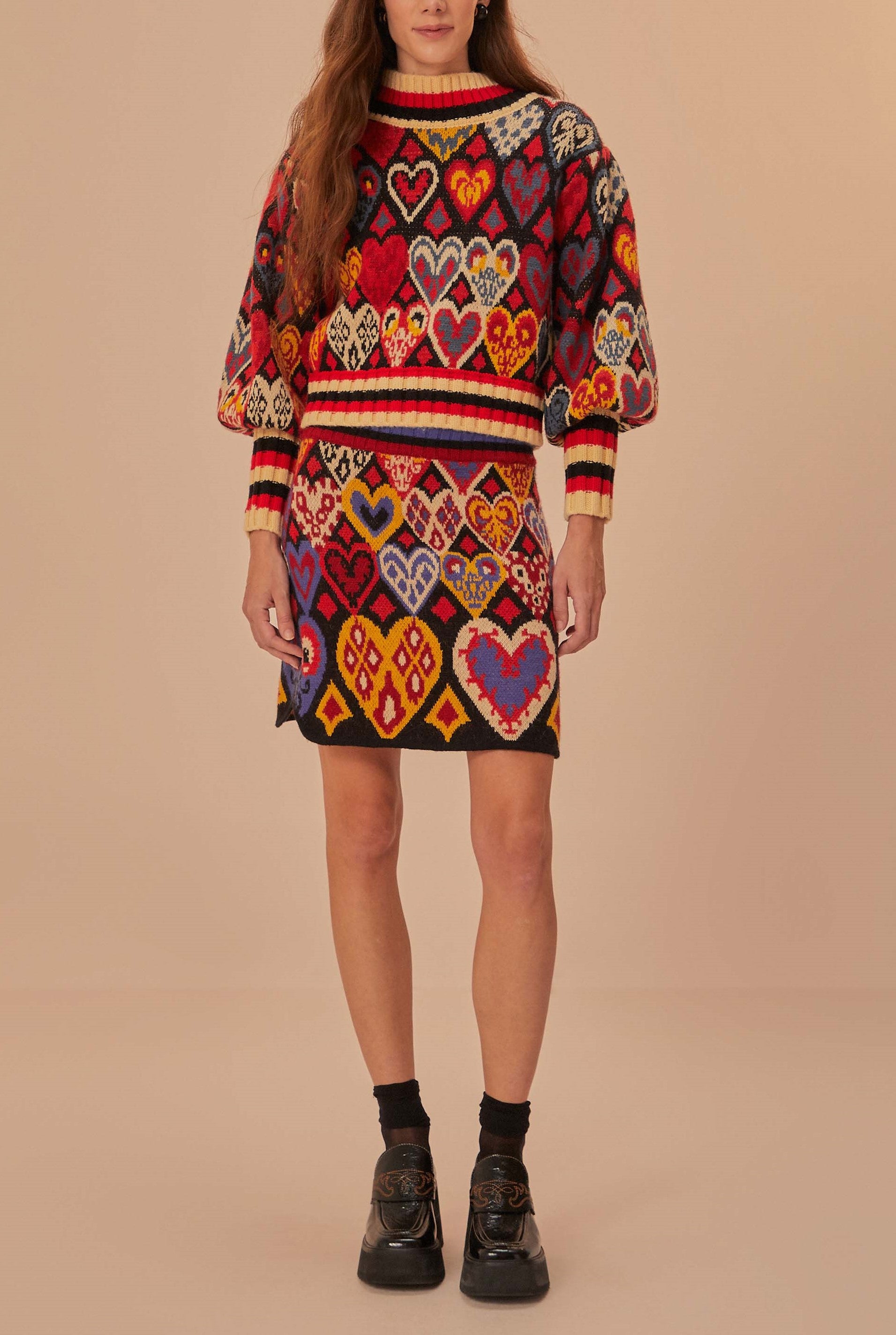 Hearts Ikat Knit Skirt