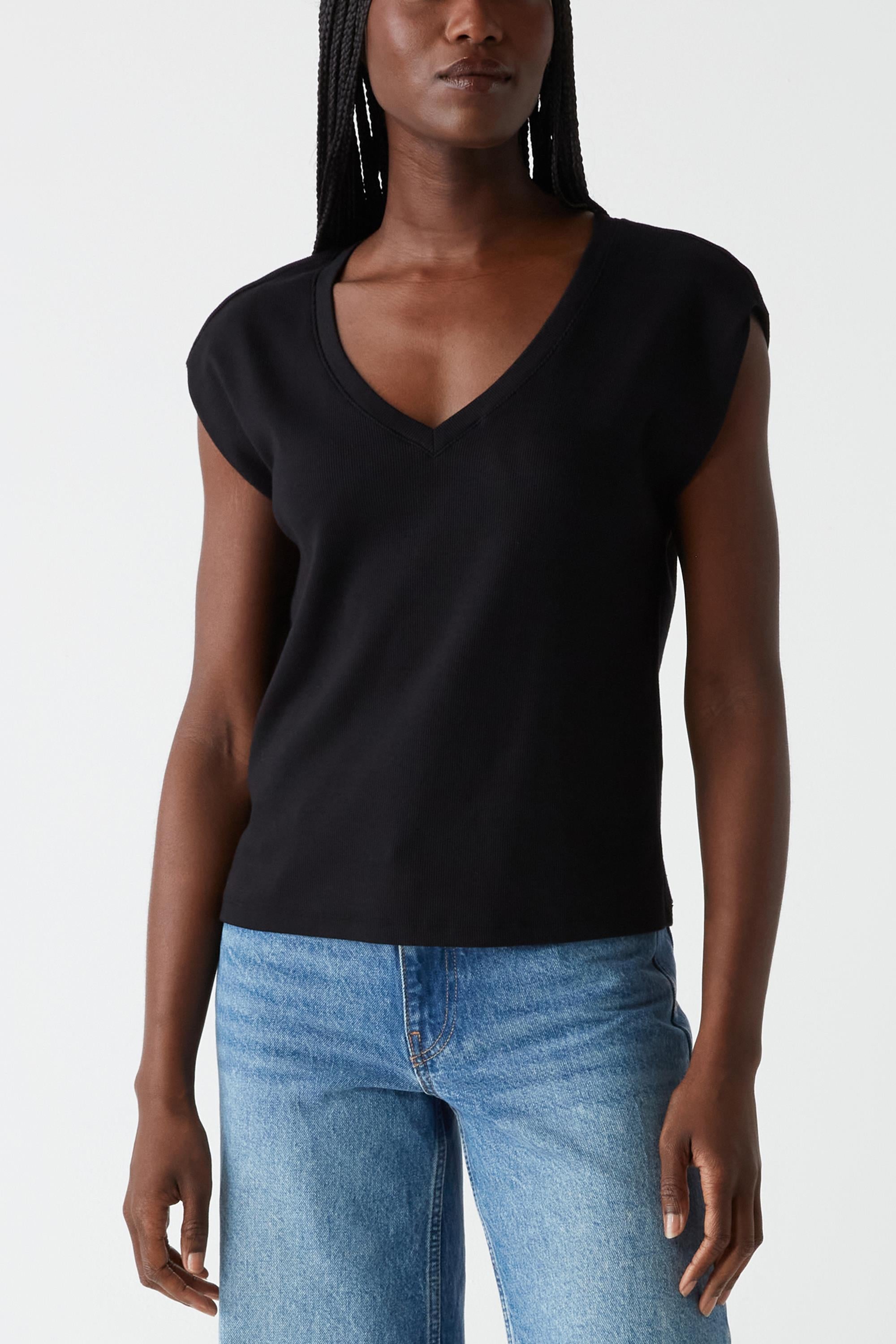 Tati V Neck Power Shoulder Top