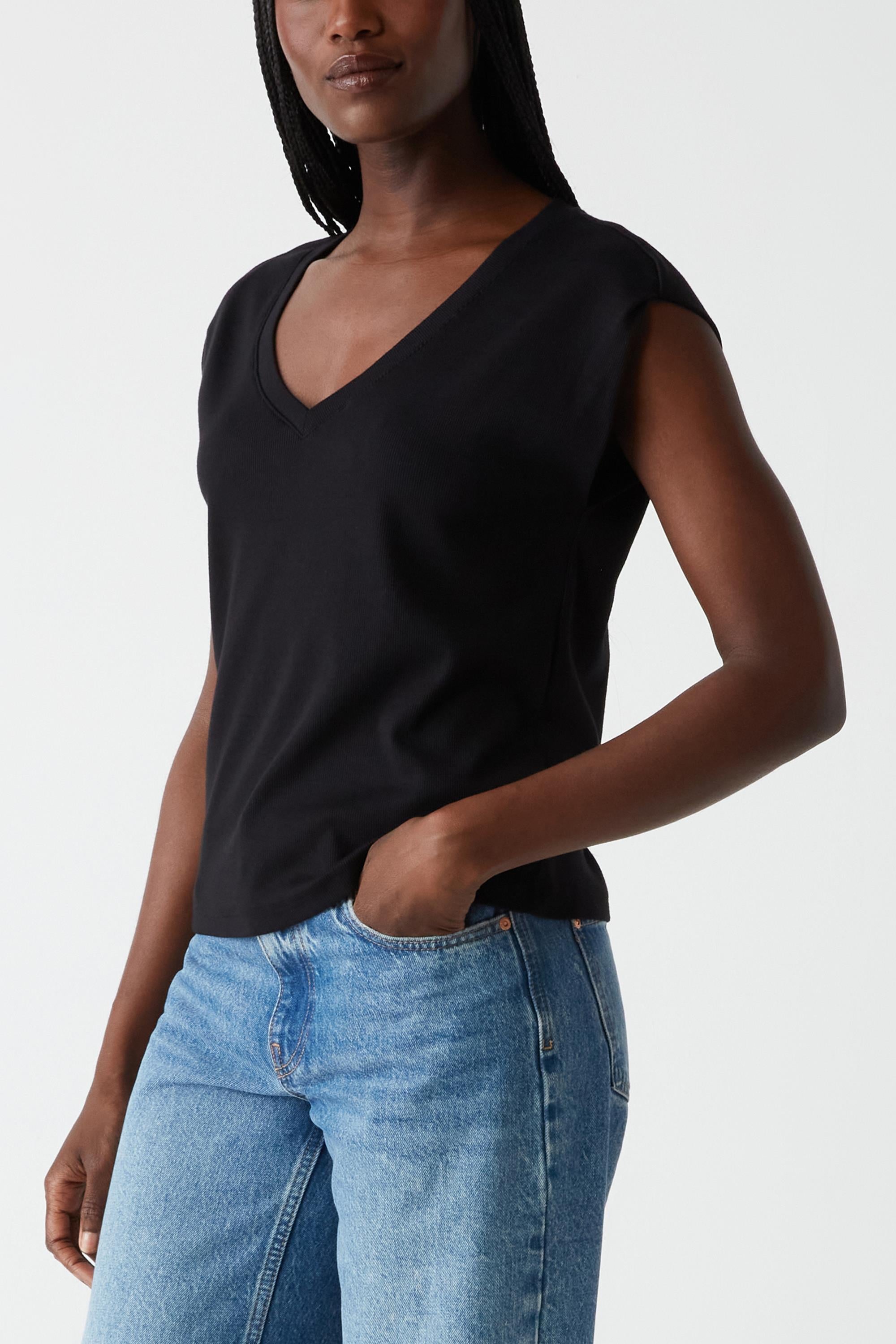 Tati V Neck Power Shoulder Top
