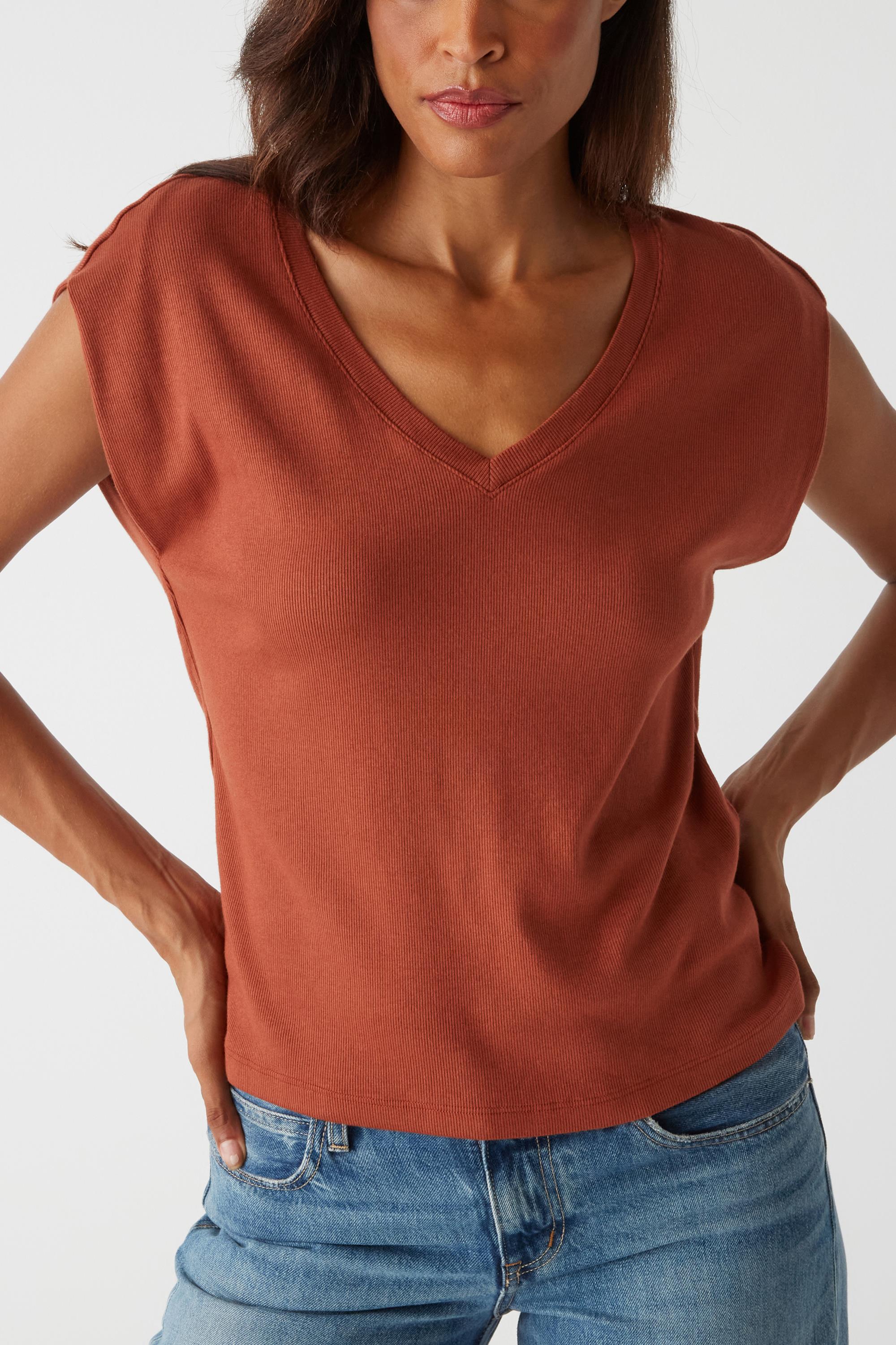 Tati V Neck Power Shoulder Top