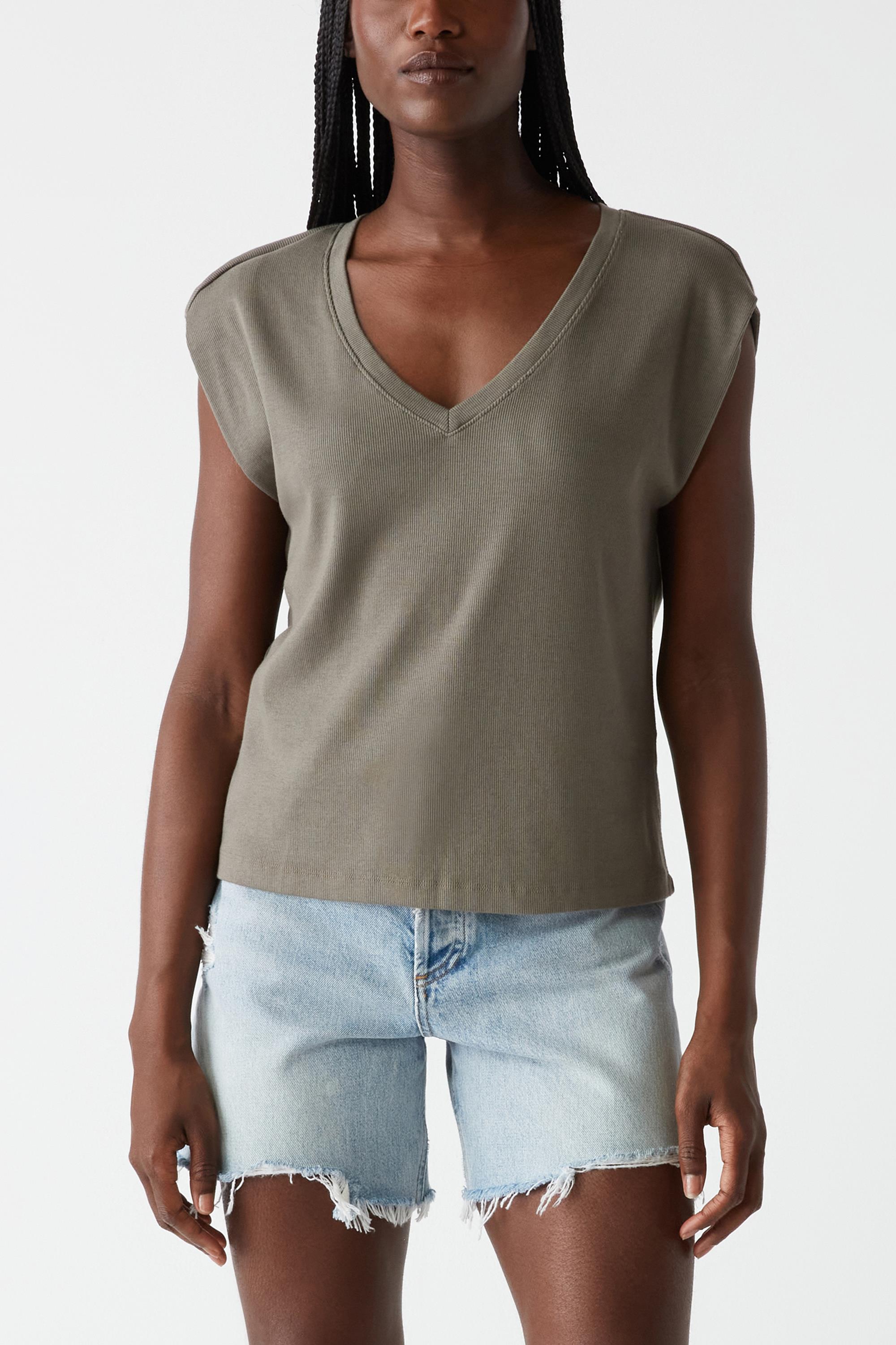 Tati V Neck Power Shoulder Top
