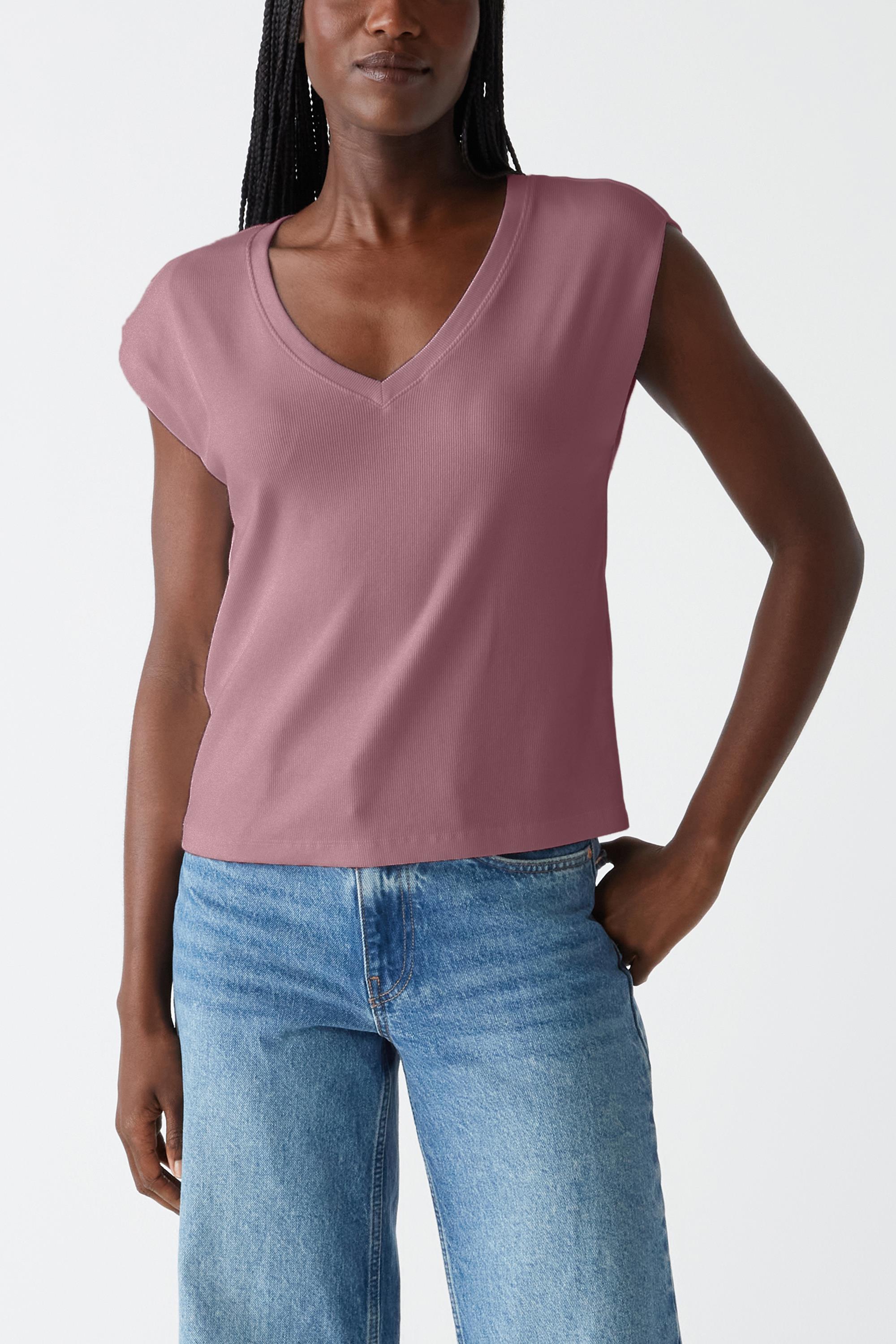 Tati V Neck Power Shoulder Top