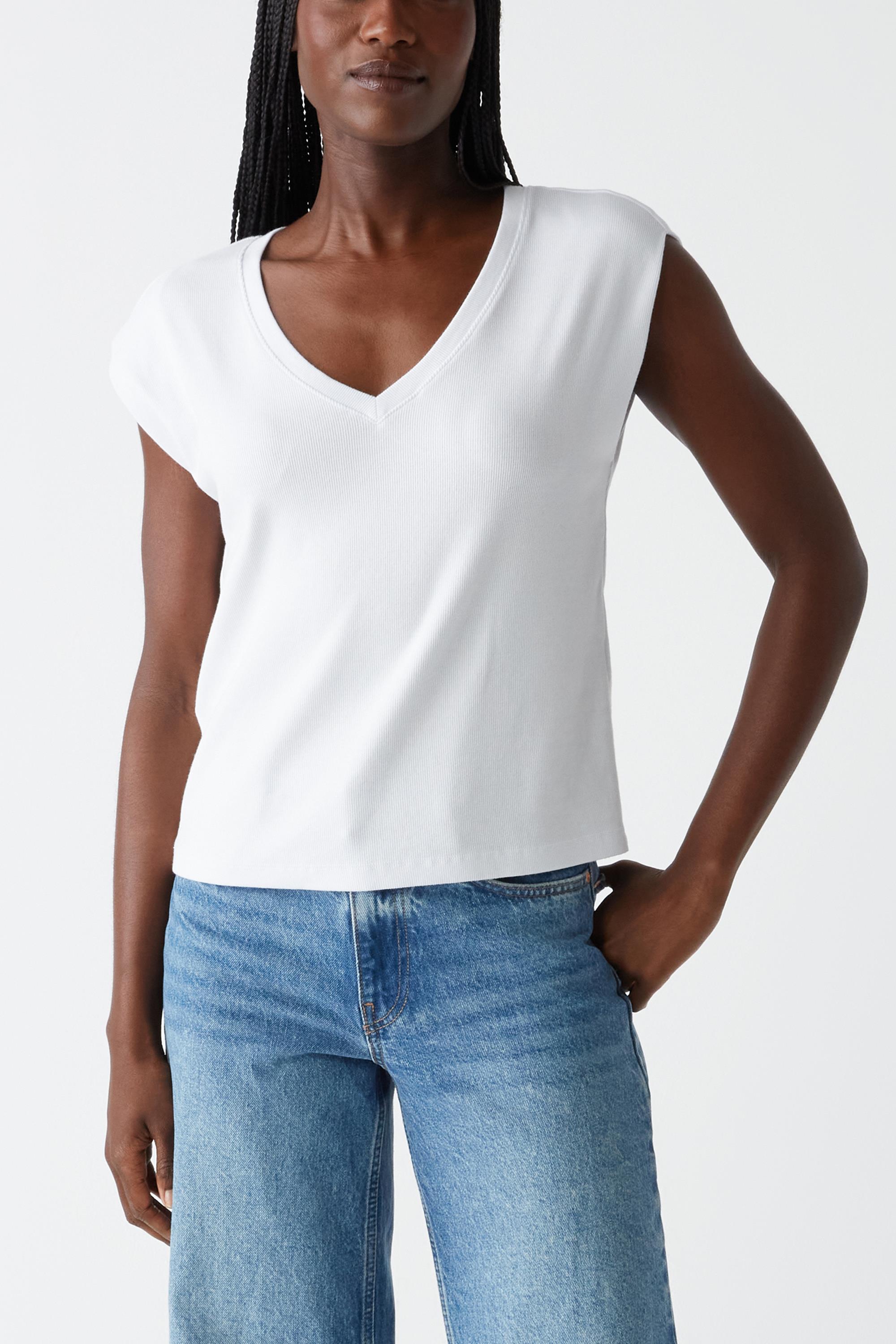 Tati V Neck Power Shoulder Top