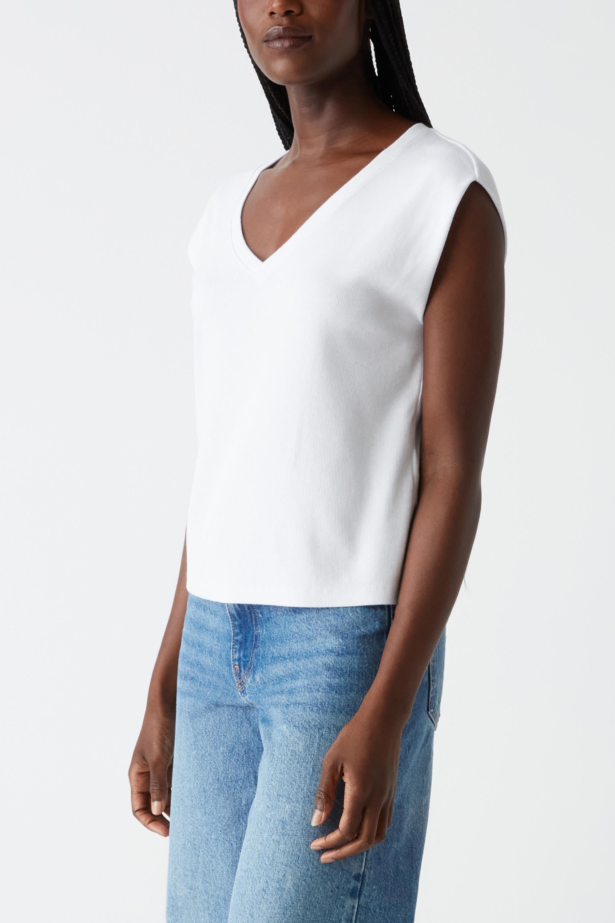 Tati V Neck Power Shoulder Top