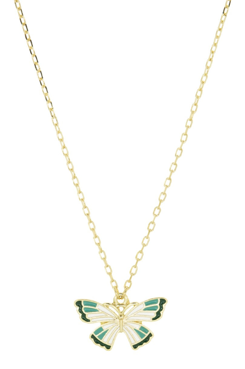 Gold 16 Inch Enamel Butterfly Necklace