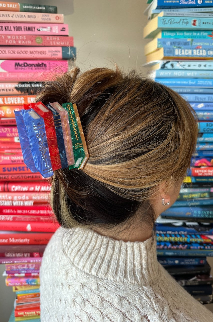 Handpainted Book Stack Claw Clip