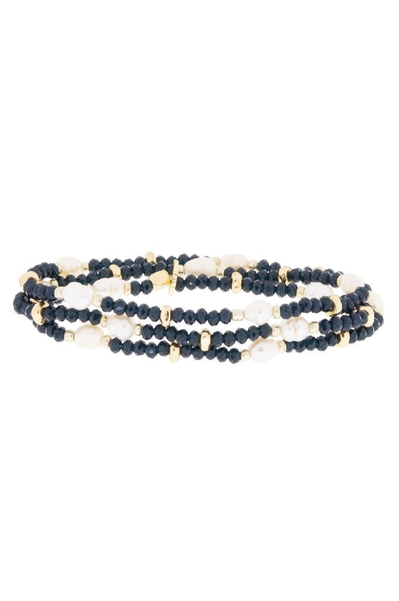 Gold Turq Crystal Beaded Pearl Stretch