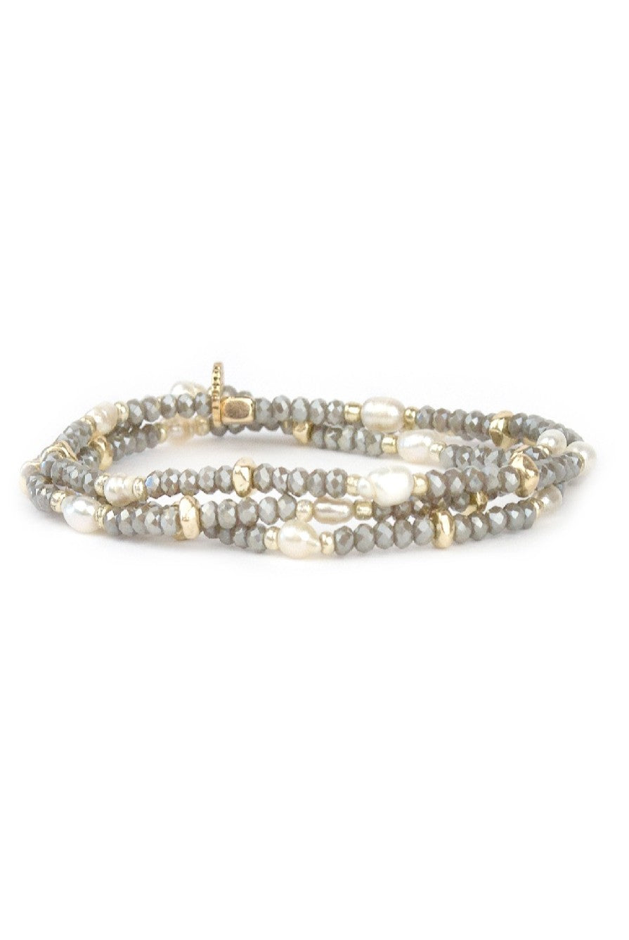 Gold Turq Crystal Beaded Pearl Stretch