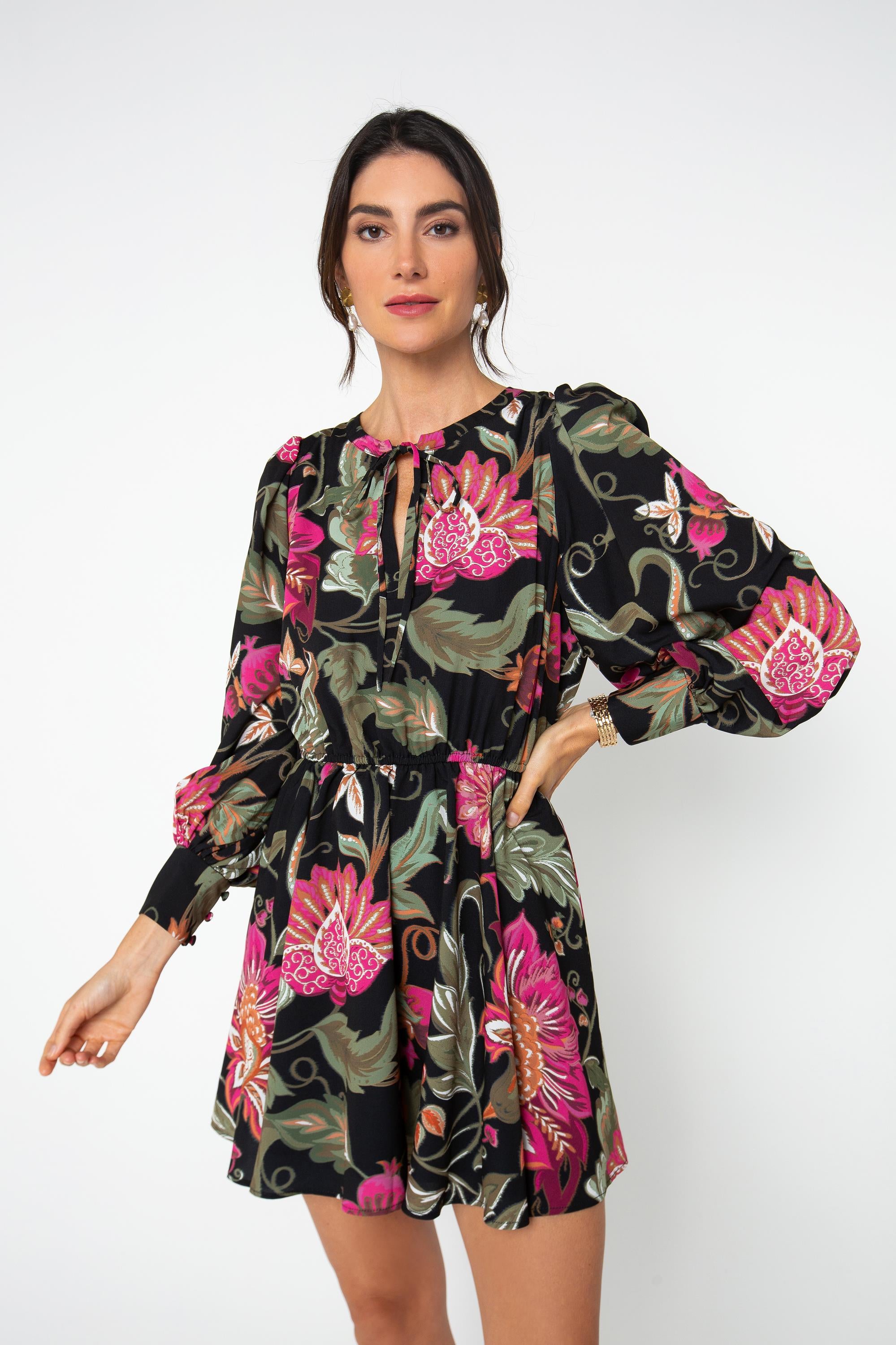 Floral Printed Peasant Mini Dress