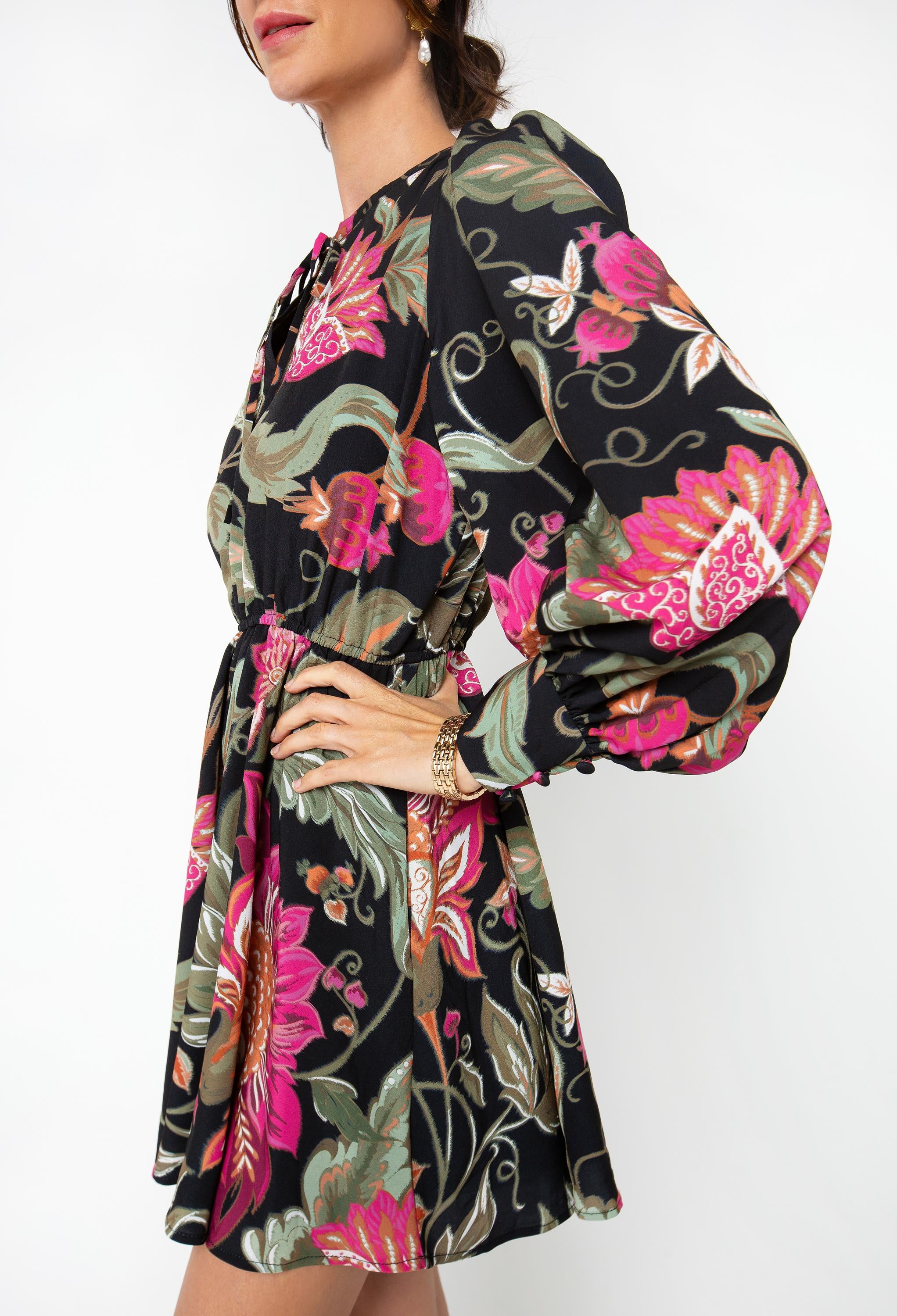 Floral Printed Peasant Mini Dress