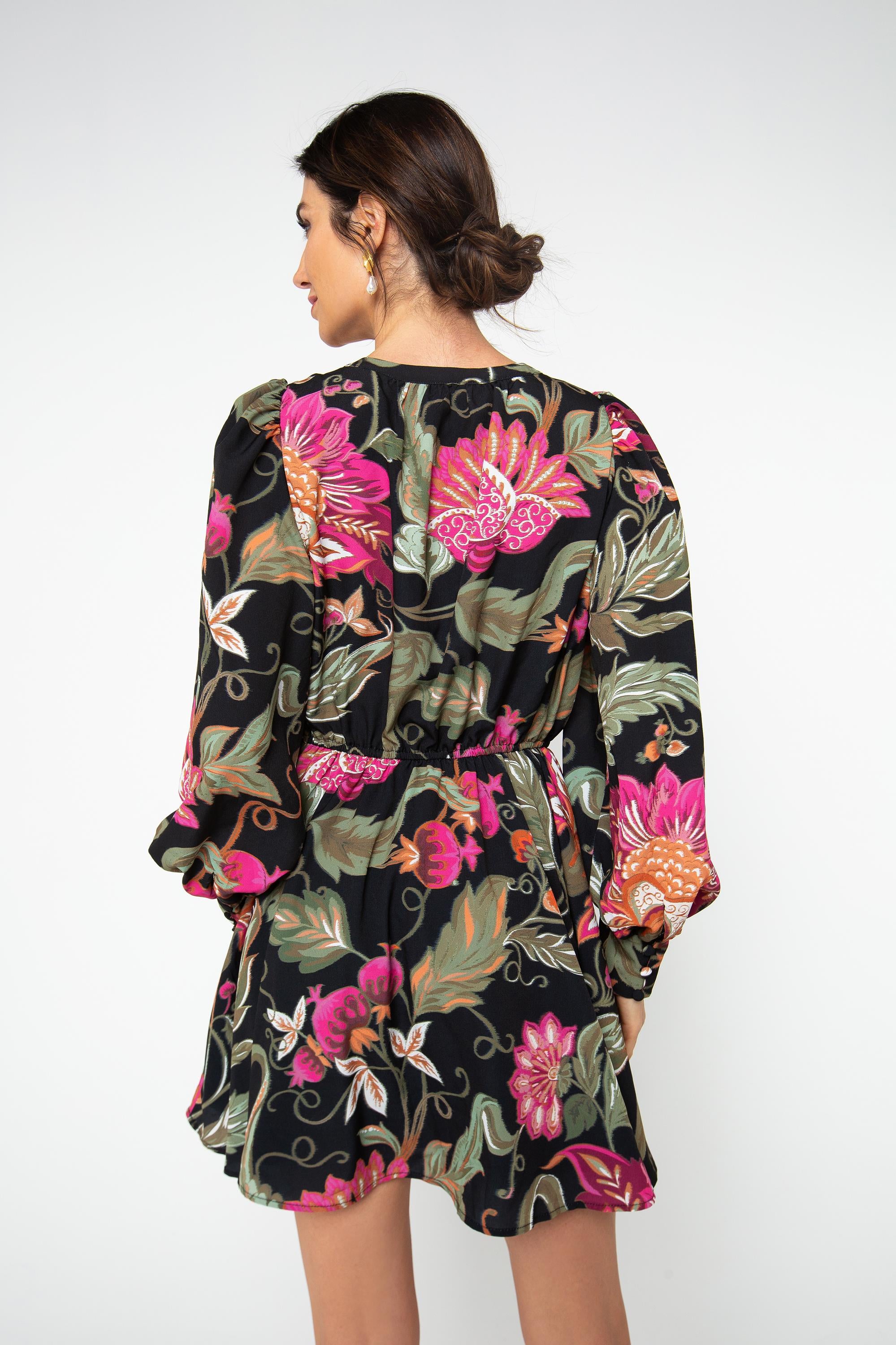 Floral Printed Peasant Mini Dress