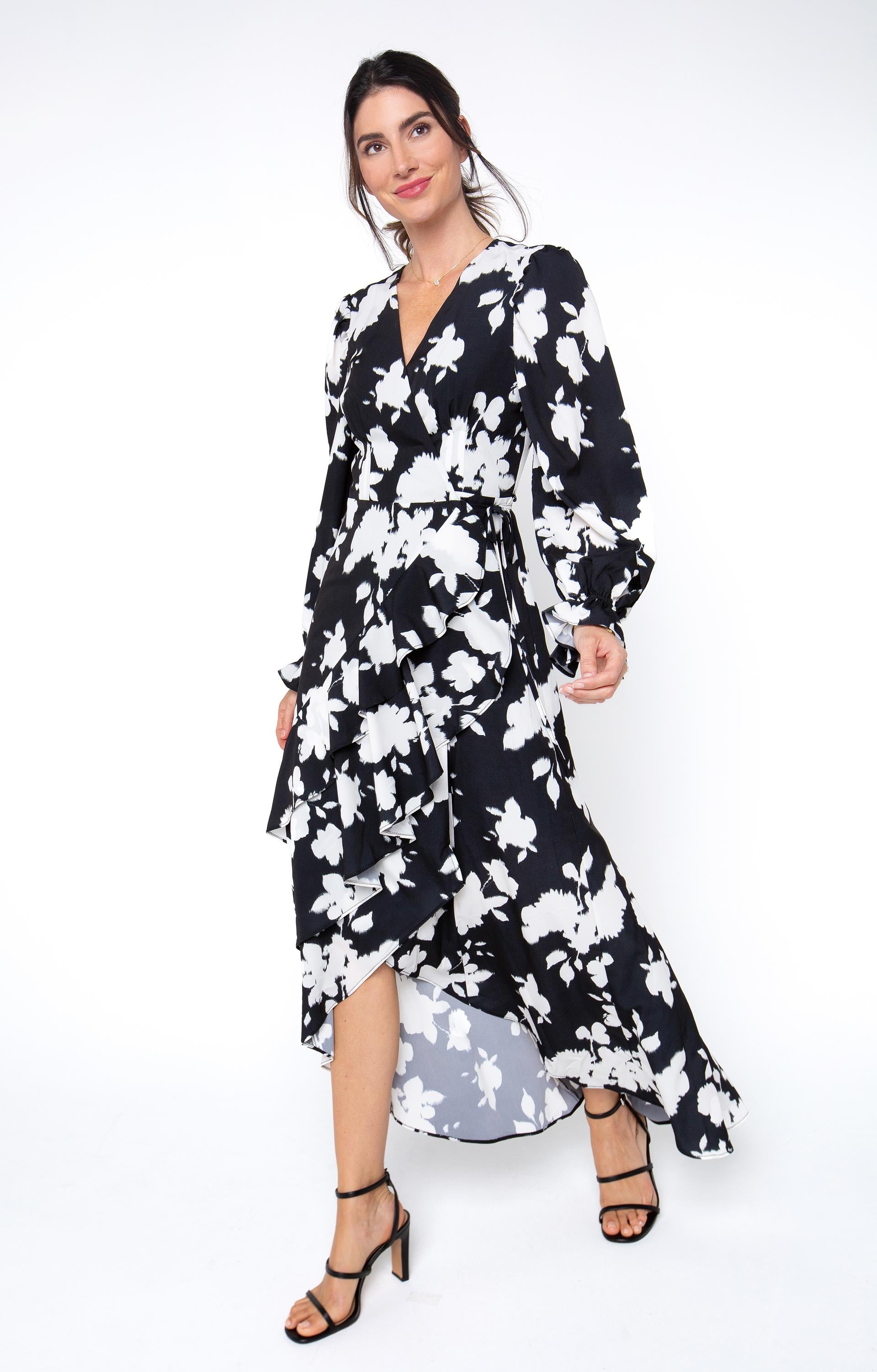 Long Sleeve Printed Wrap Dress
