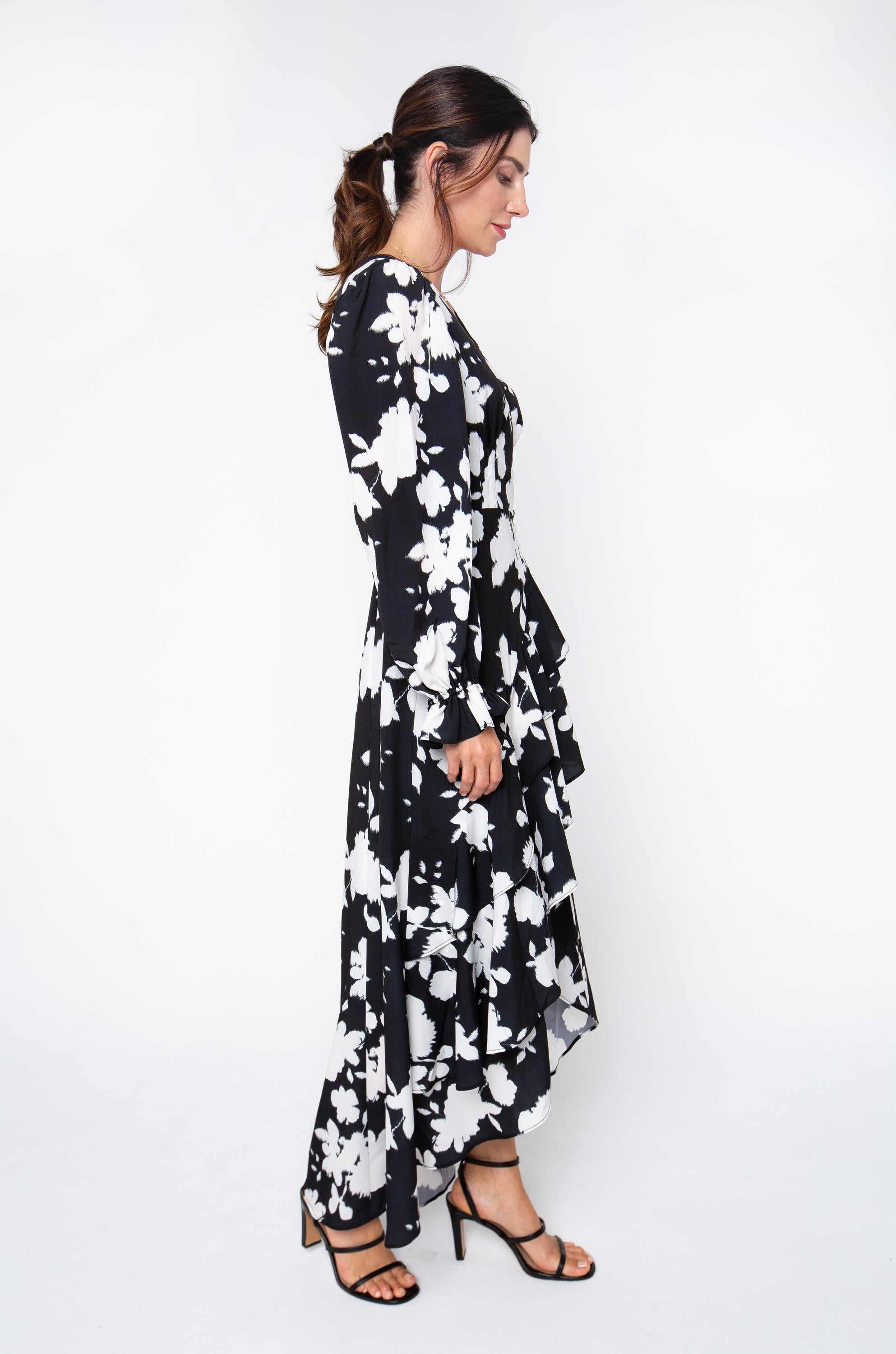 Long Sleeve Printed Wrap Dress