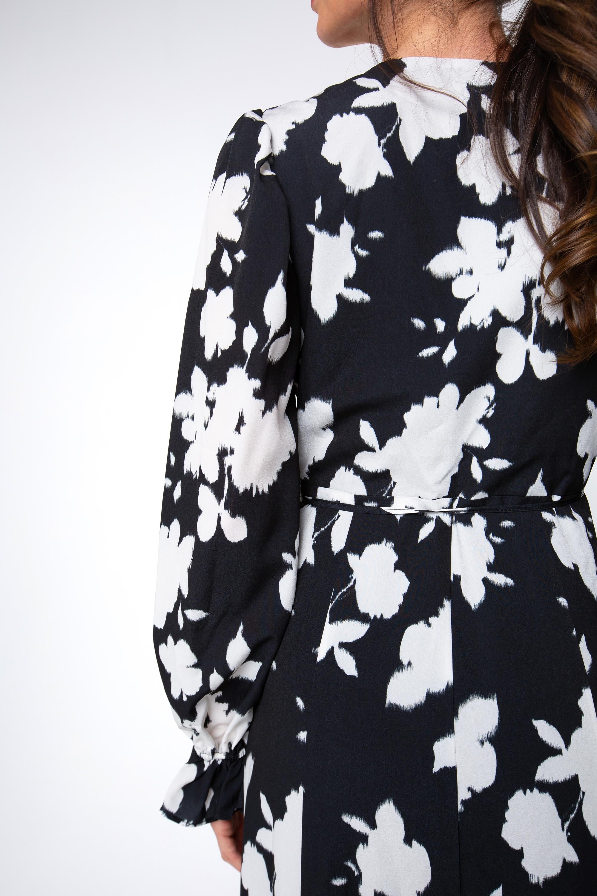 Long Sleeve Printed Wrap Dress