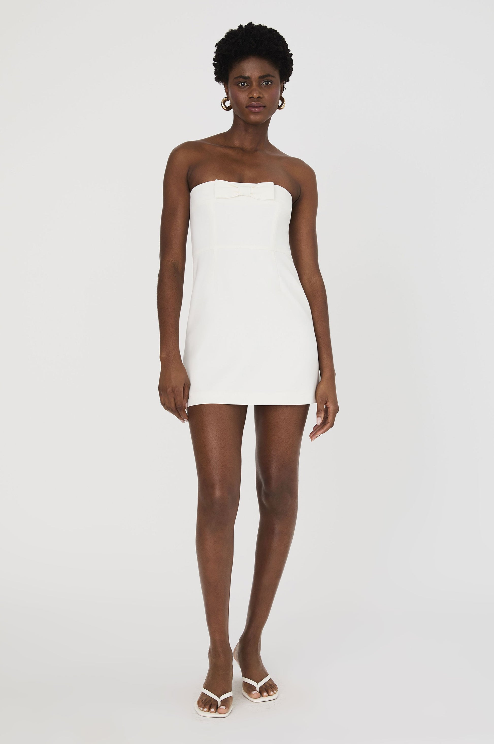 strapless white dress short Marlo Mini adding a touch of sophistication French Connection Whisper Strapless Bow