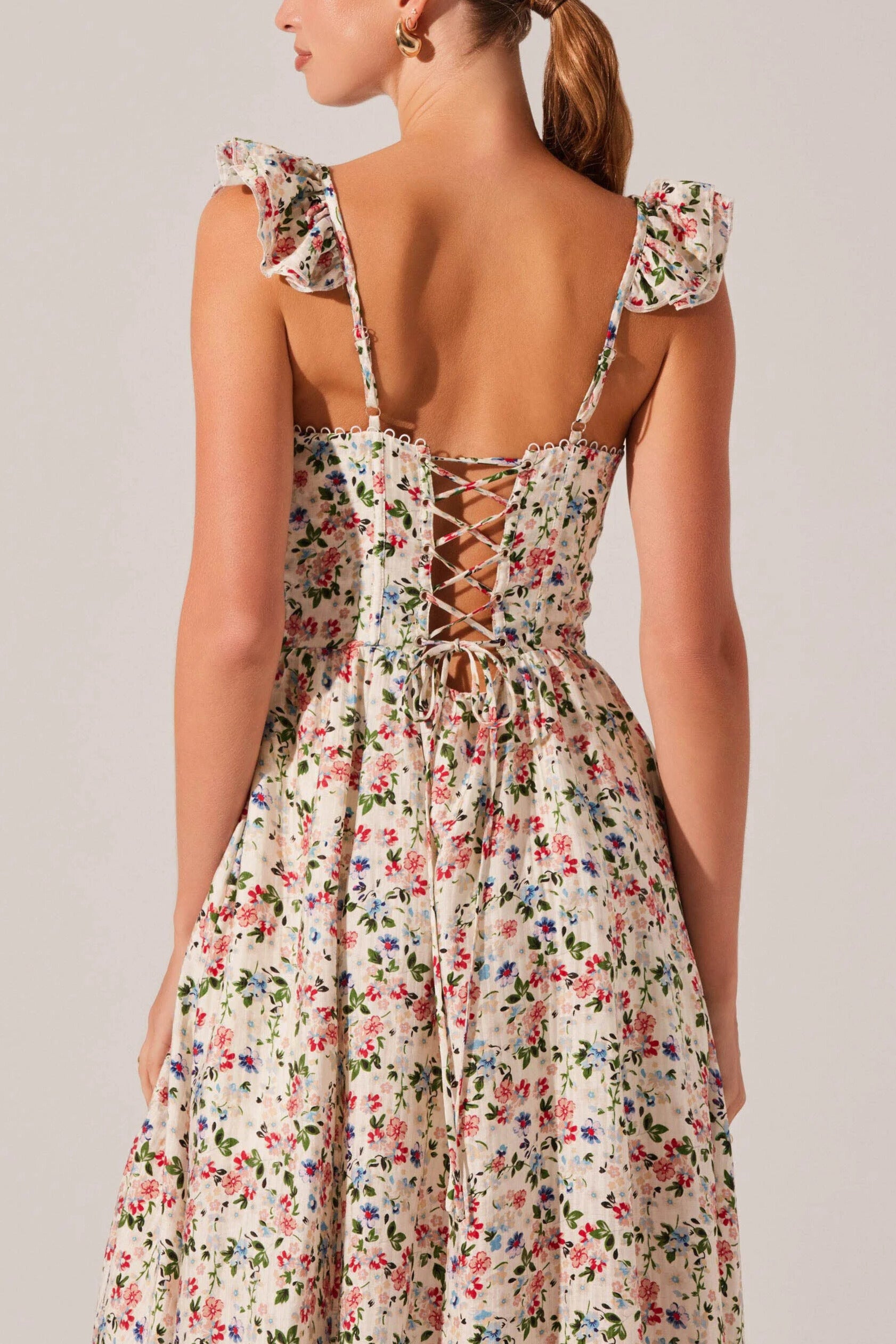 ASTR the Label | Wedelia Print Midi Dress in Cream Multi Floral