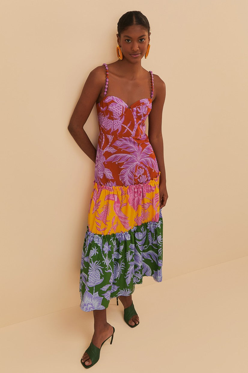 Tropical Swing Mix Midi Dress