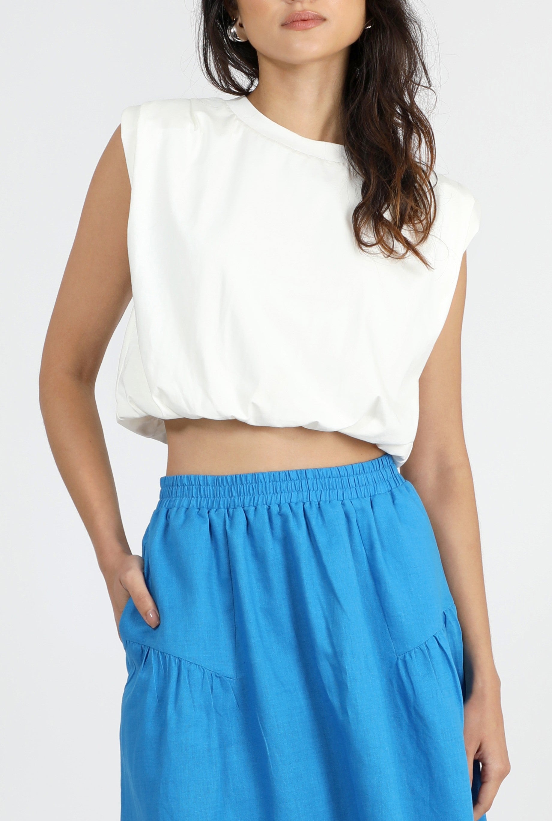 Alisa Padded Shoulder Jersey Bubble Top