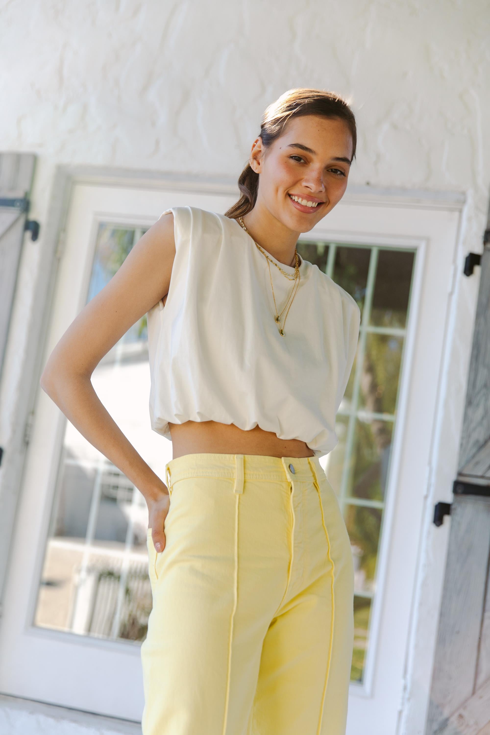 Alisa Padded Shoulder Jersey Bubble Top