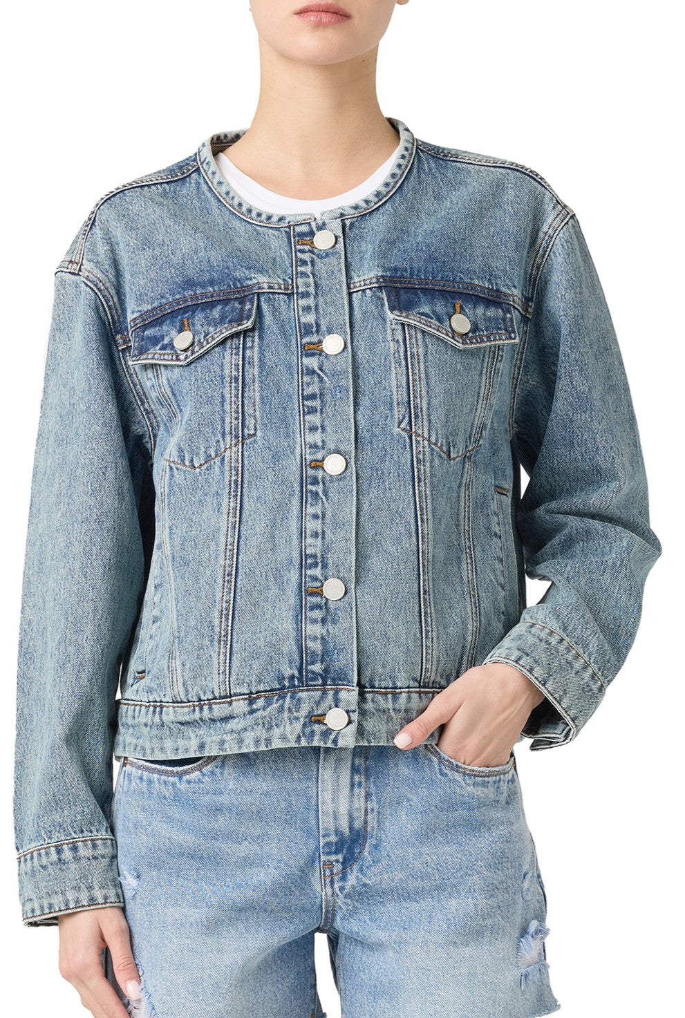 Heads Up Collarless Denim Jacket