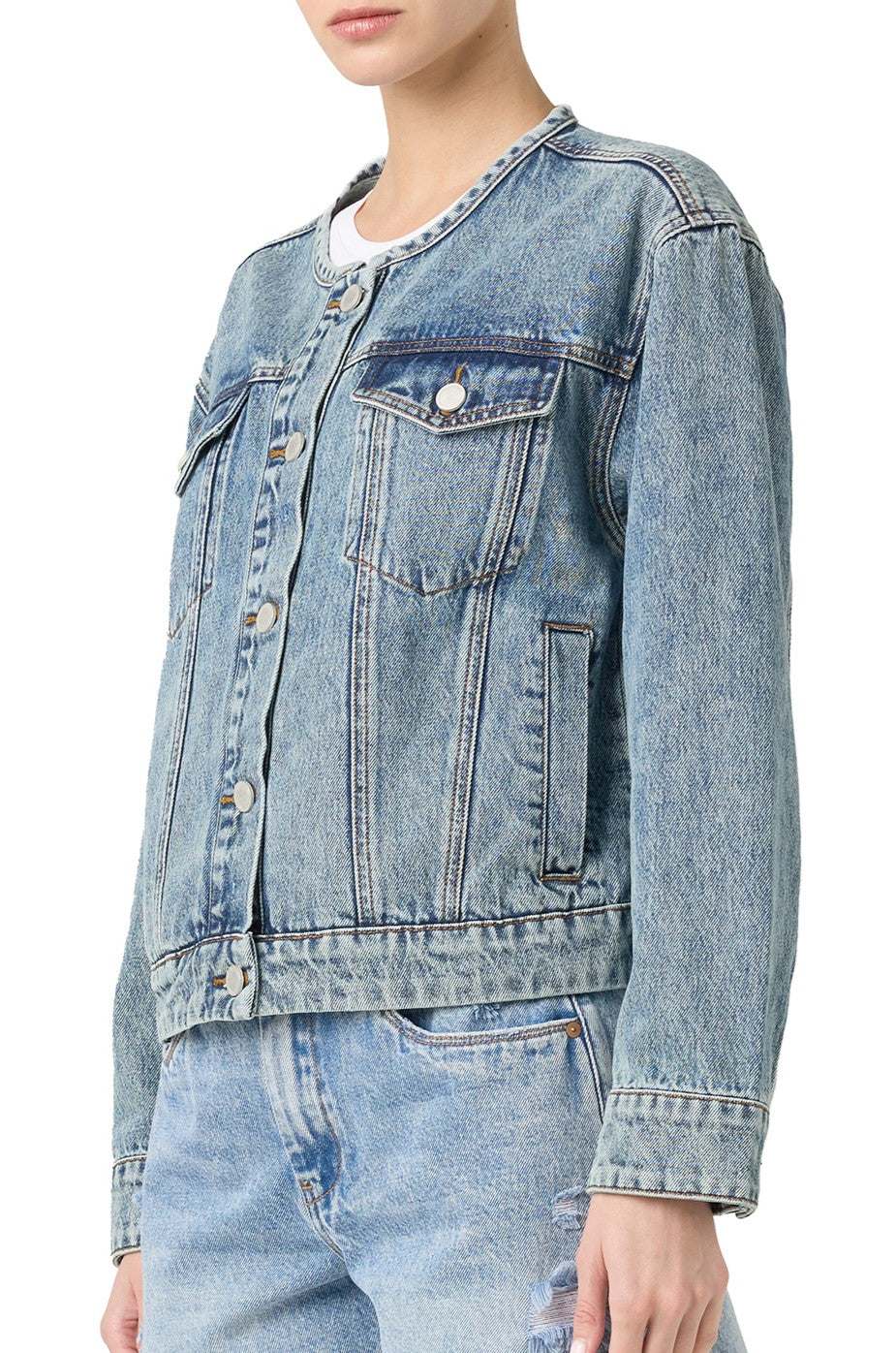 Heads Up Collarless Denim Jacket