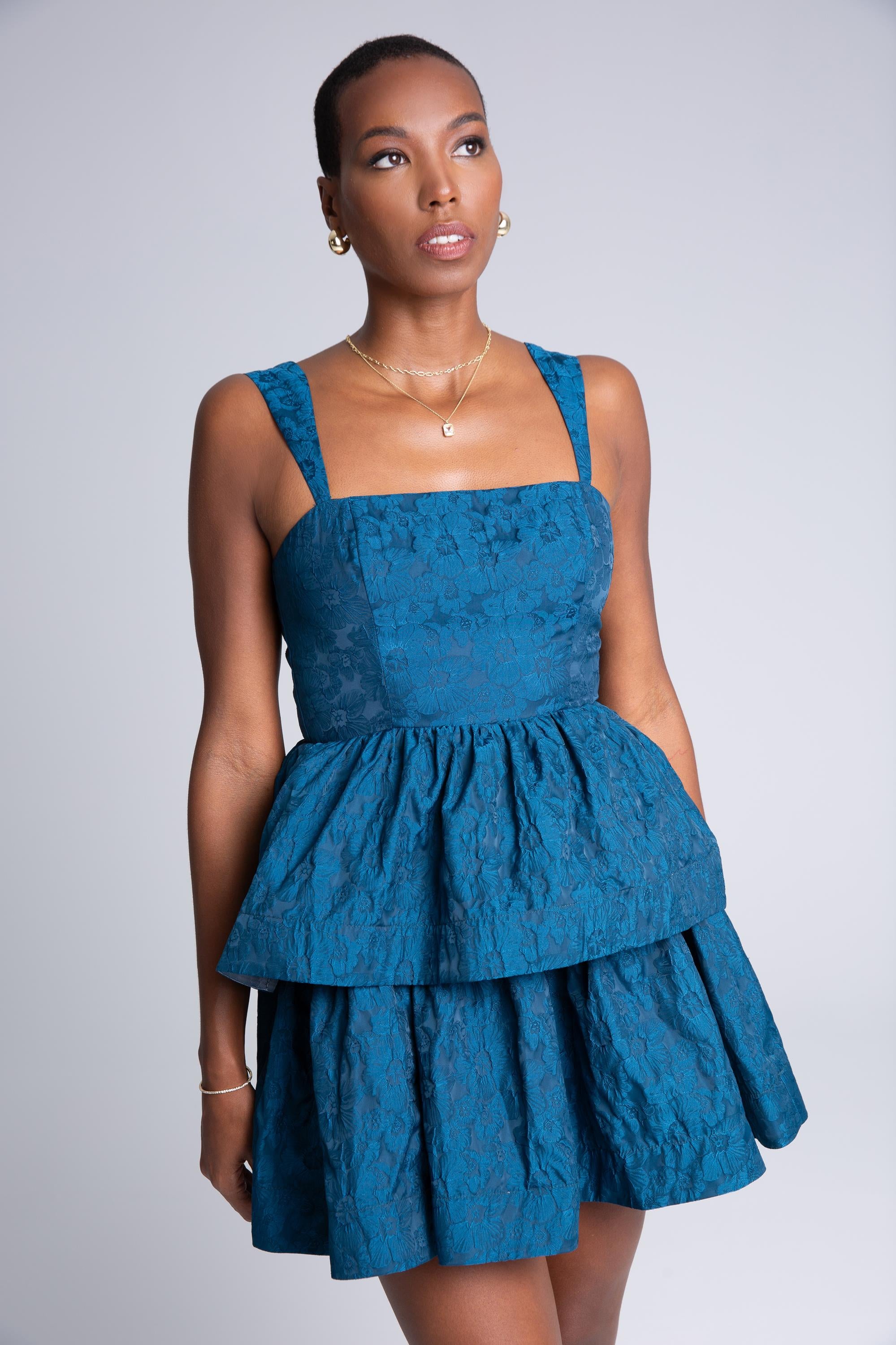 Jacquard Tiered Mini Dress