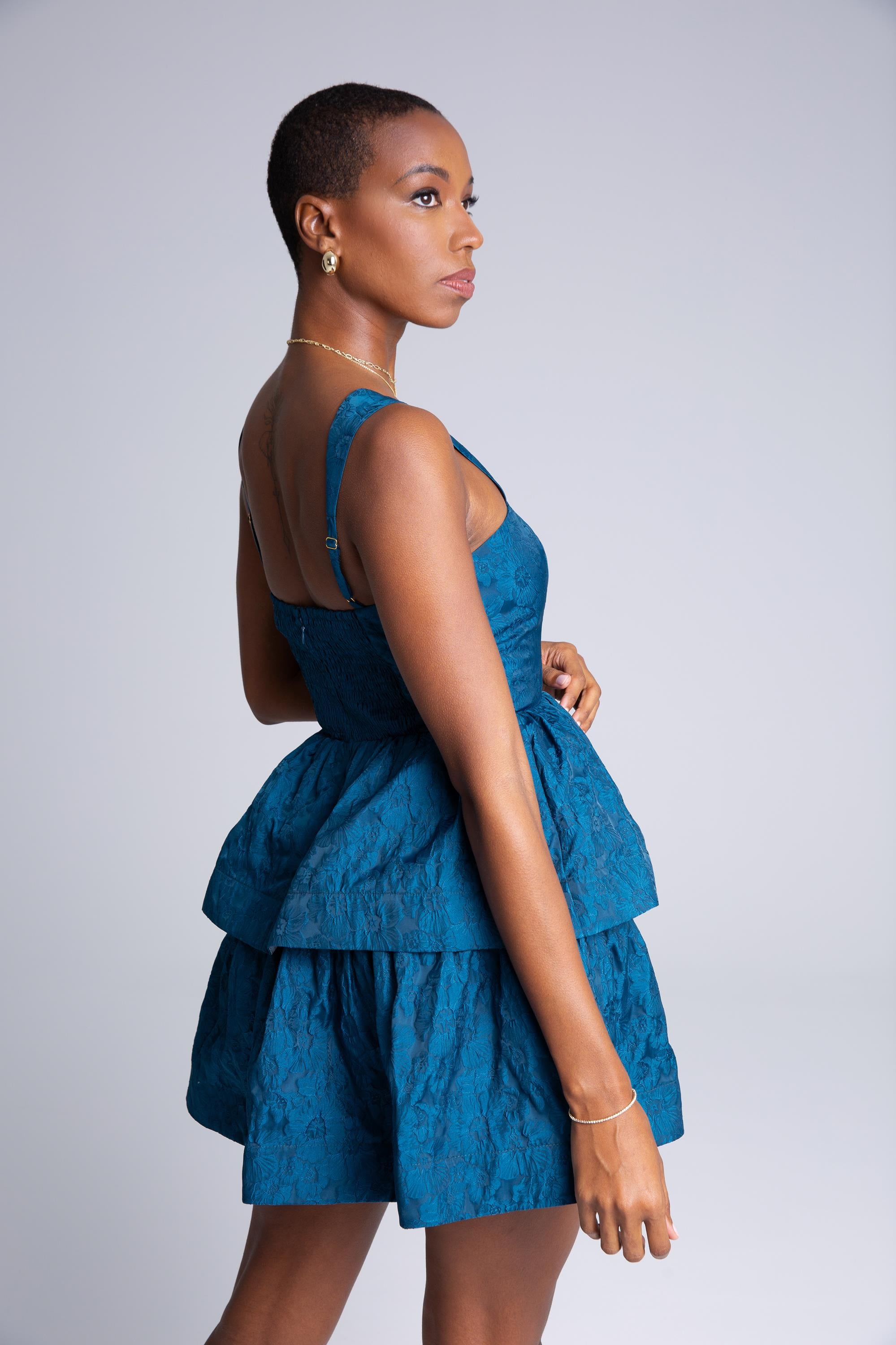 Jacquard Tiered Mini Dress