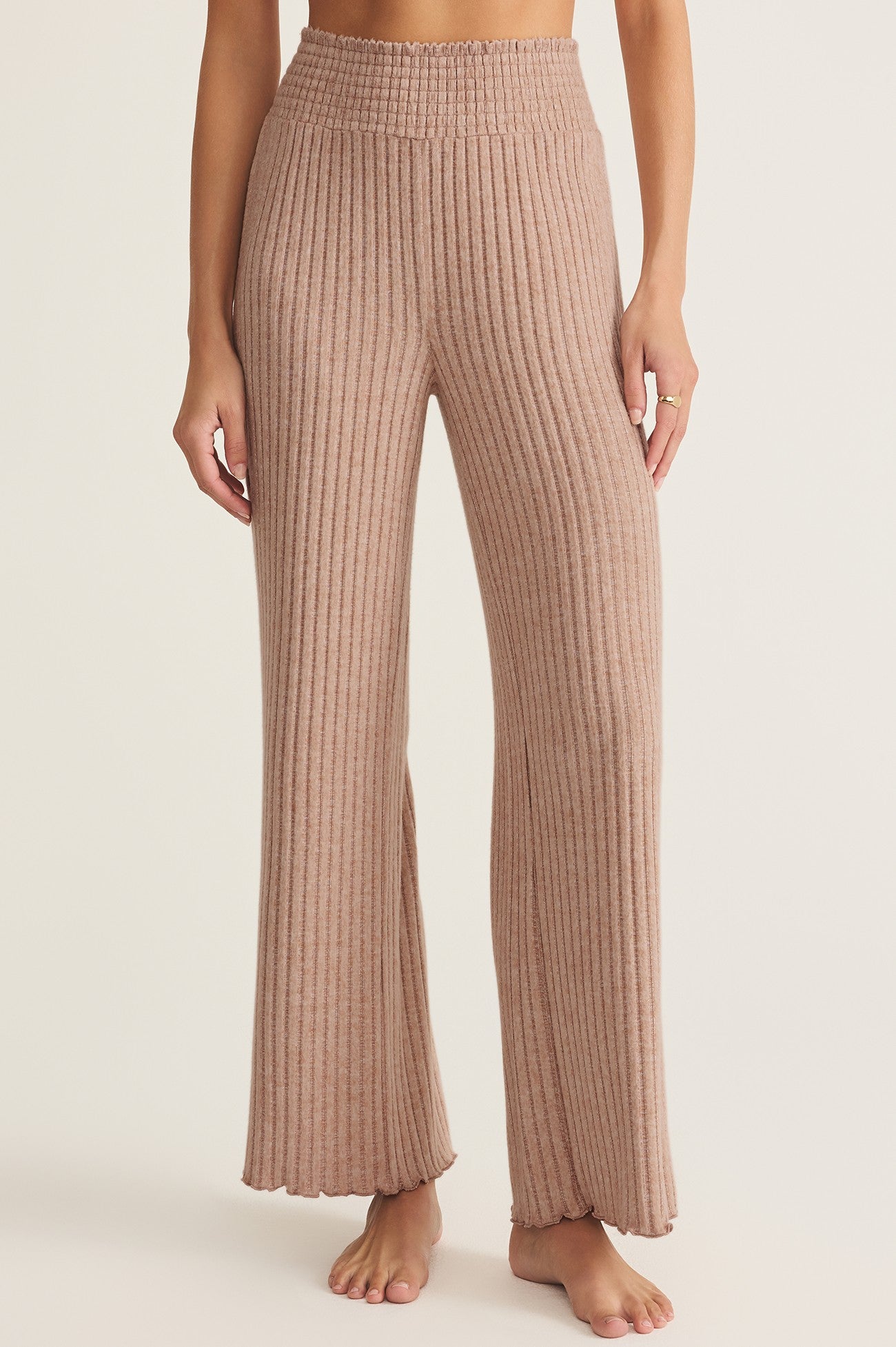 Dawn Smocked Rib Pant In Iced Coffee
