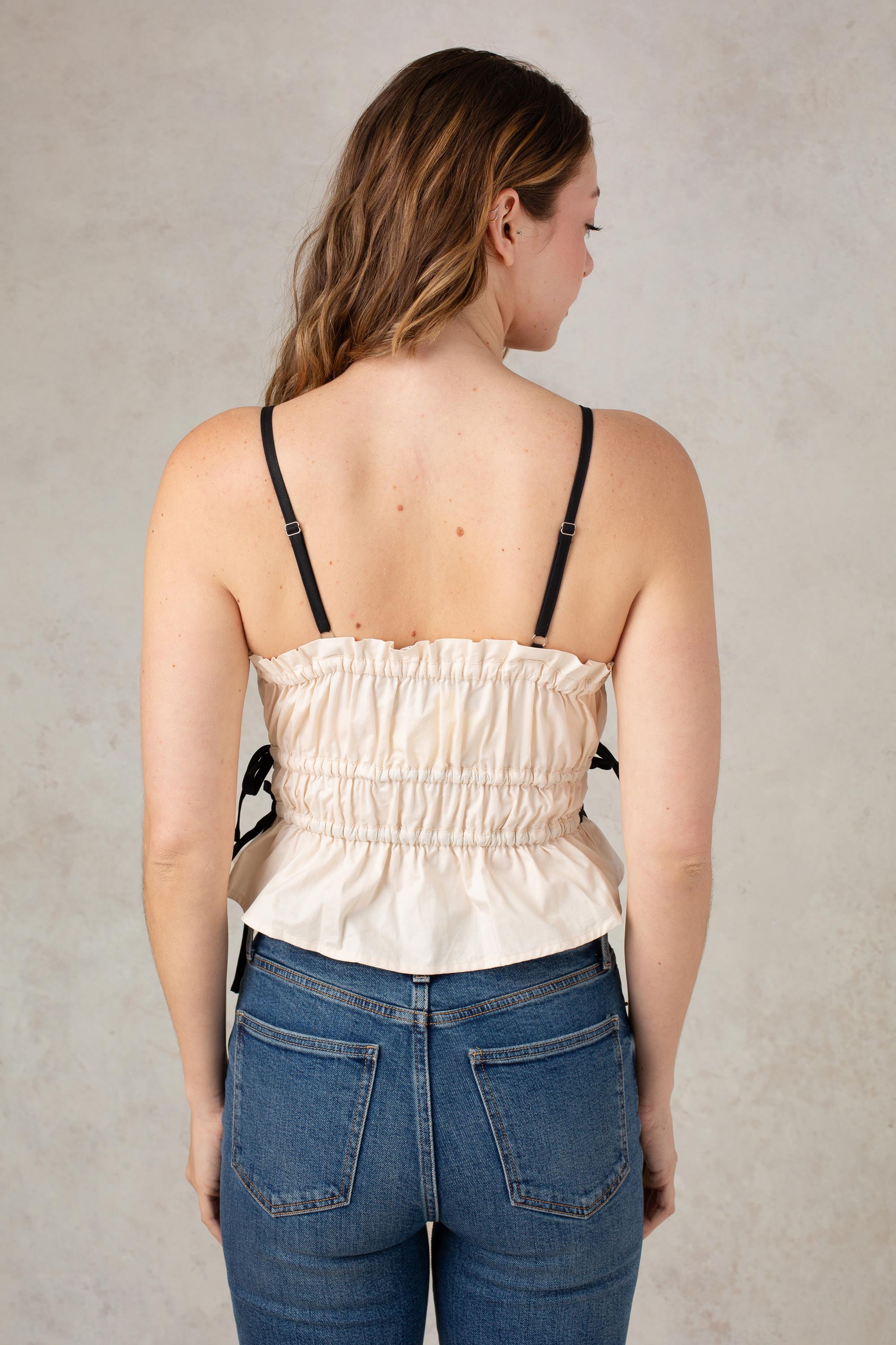 Madeline Side Tie Top Black Body/White Ties – South Moon Under