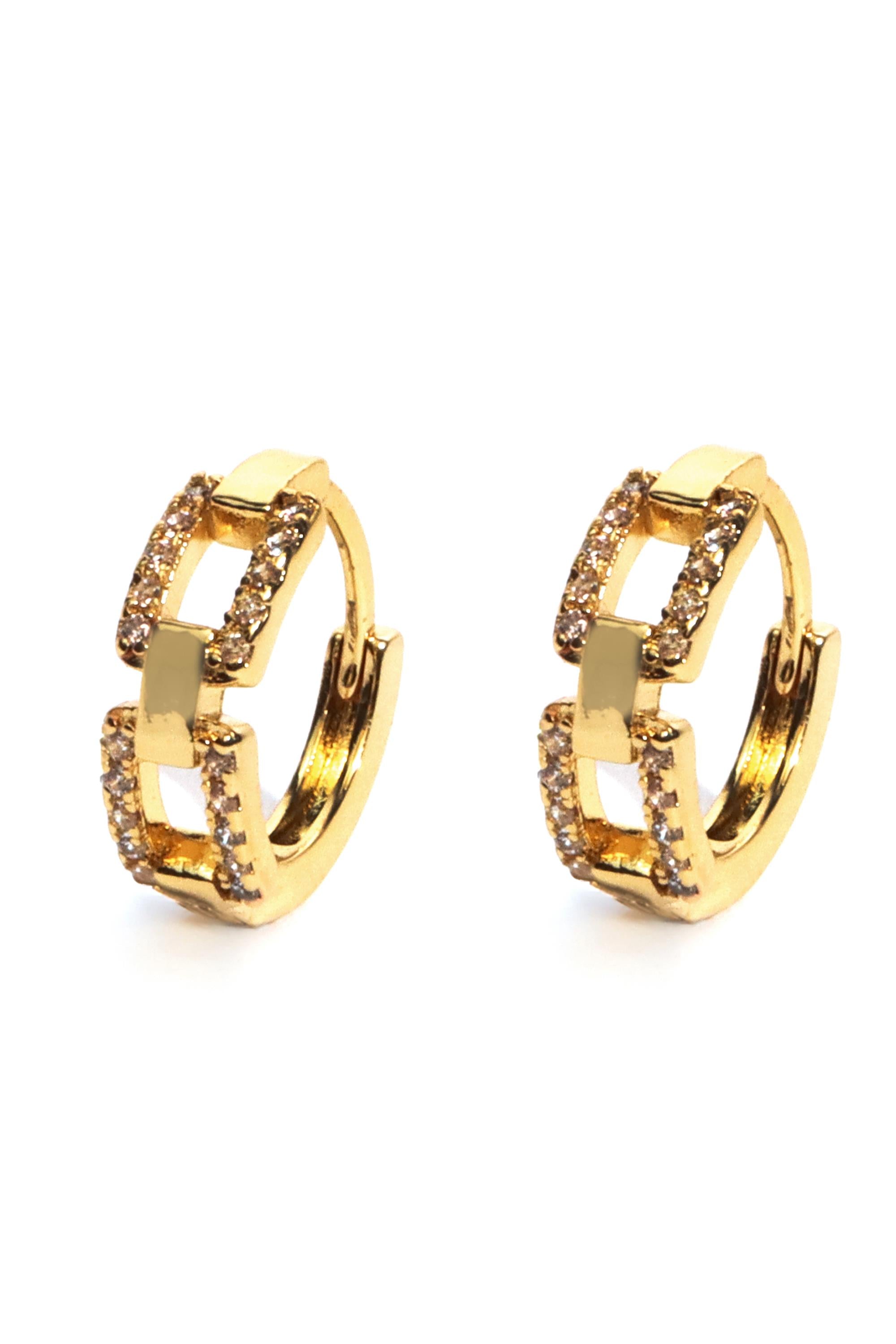 05 In Ear Gold Hoop Link Pave- Cl Cl