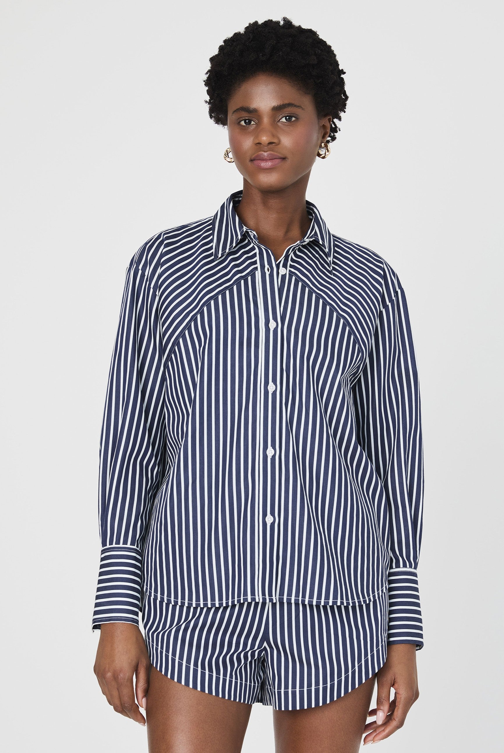 Alexis Poplin Angled Yoke Stripe Shirt