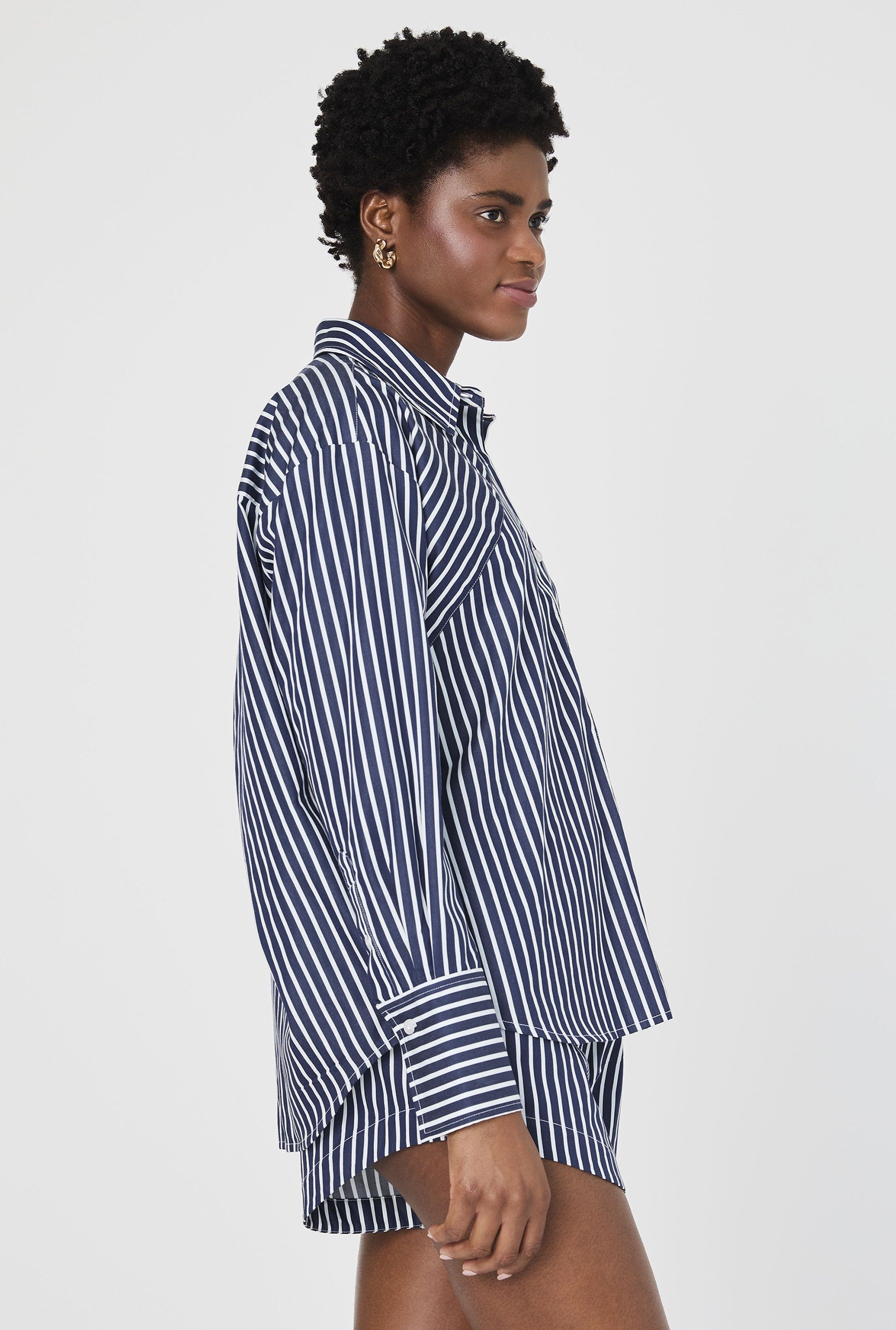 Alexis Poplin Angled Yoke Stripe Shirt