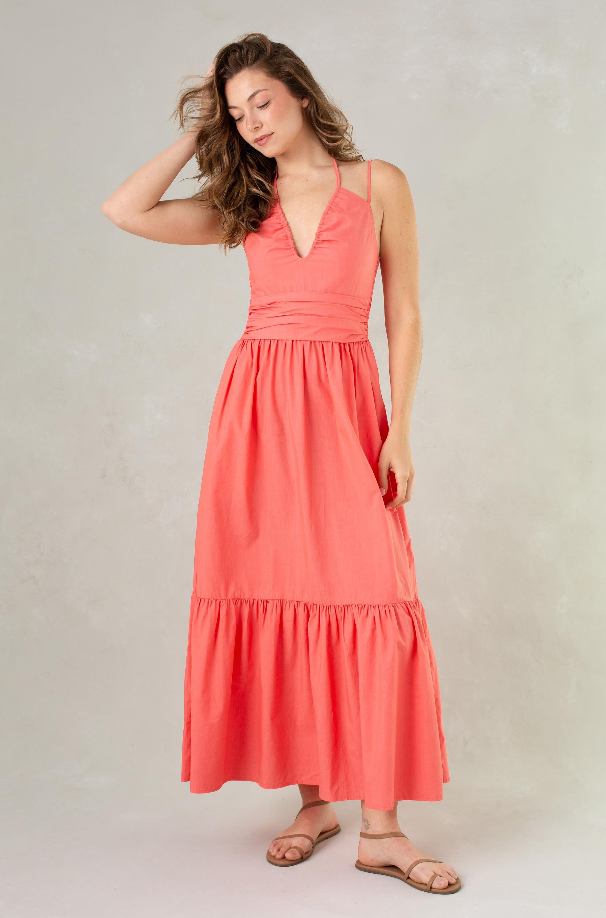 Tally Halter Maxi Dress Coral Crush Coral / L