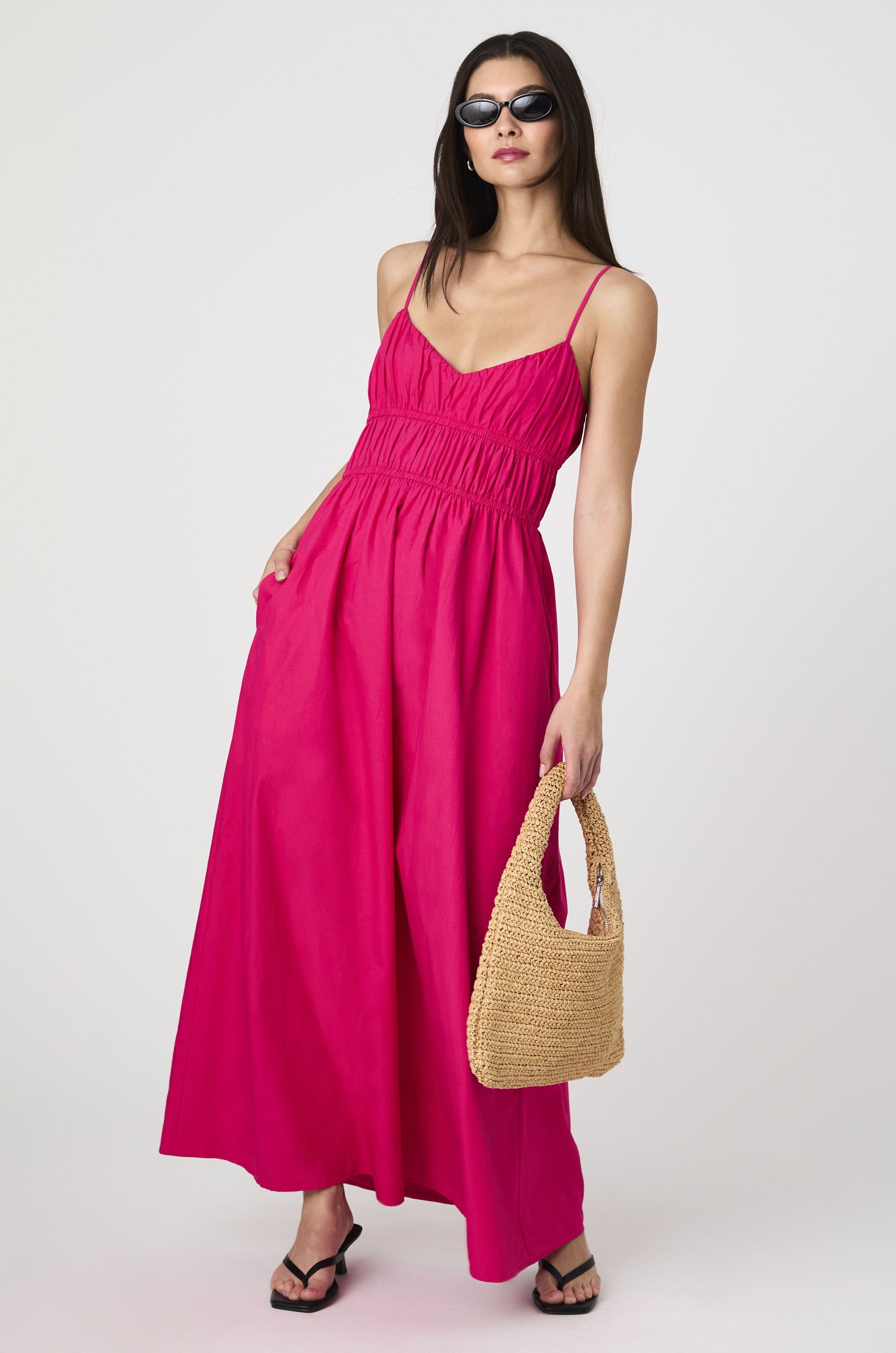 Poplin Ruched Maxi Dress